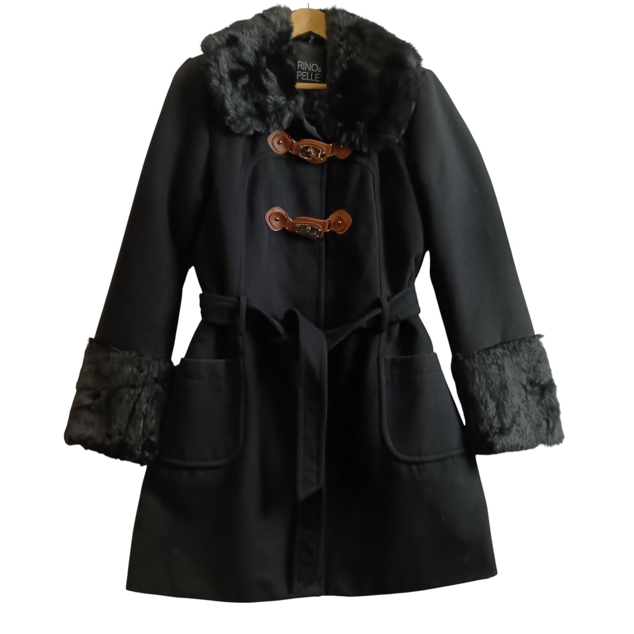 Front image for Rino & Pelle Black Women's Coat With Faux Fur Trim And Decorative Buckle Size 40 -Womenswear | Pre-loved