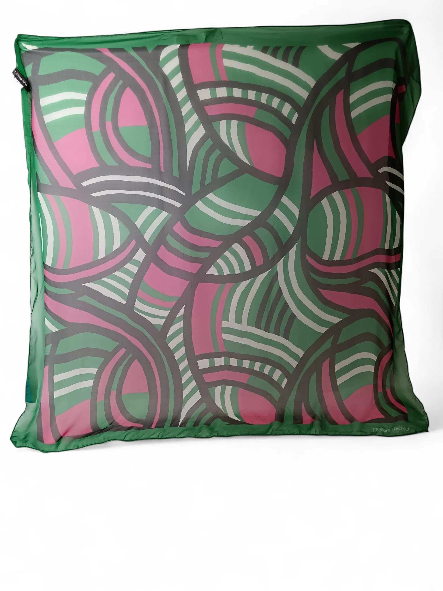 Image for Marie Mero 100% Silk Squared Scarf Green and Pink - Tags On - Womenswear | Pre-loved