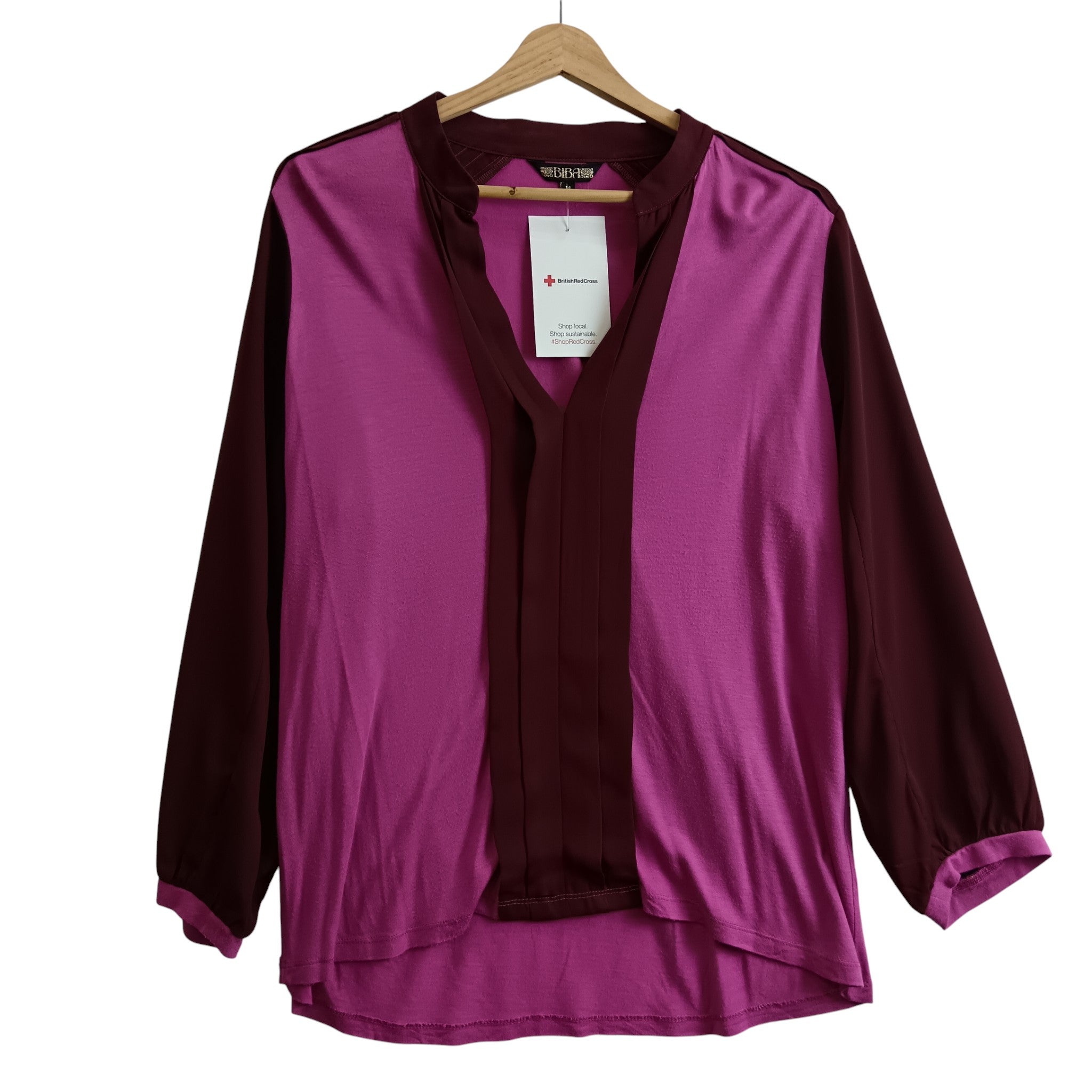Front image for Biba Purple / Plum Ladies Sleeved Top UK 14 - Womenswear | Pre-loved