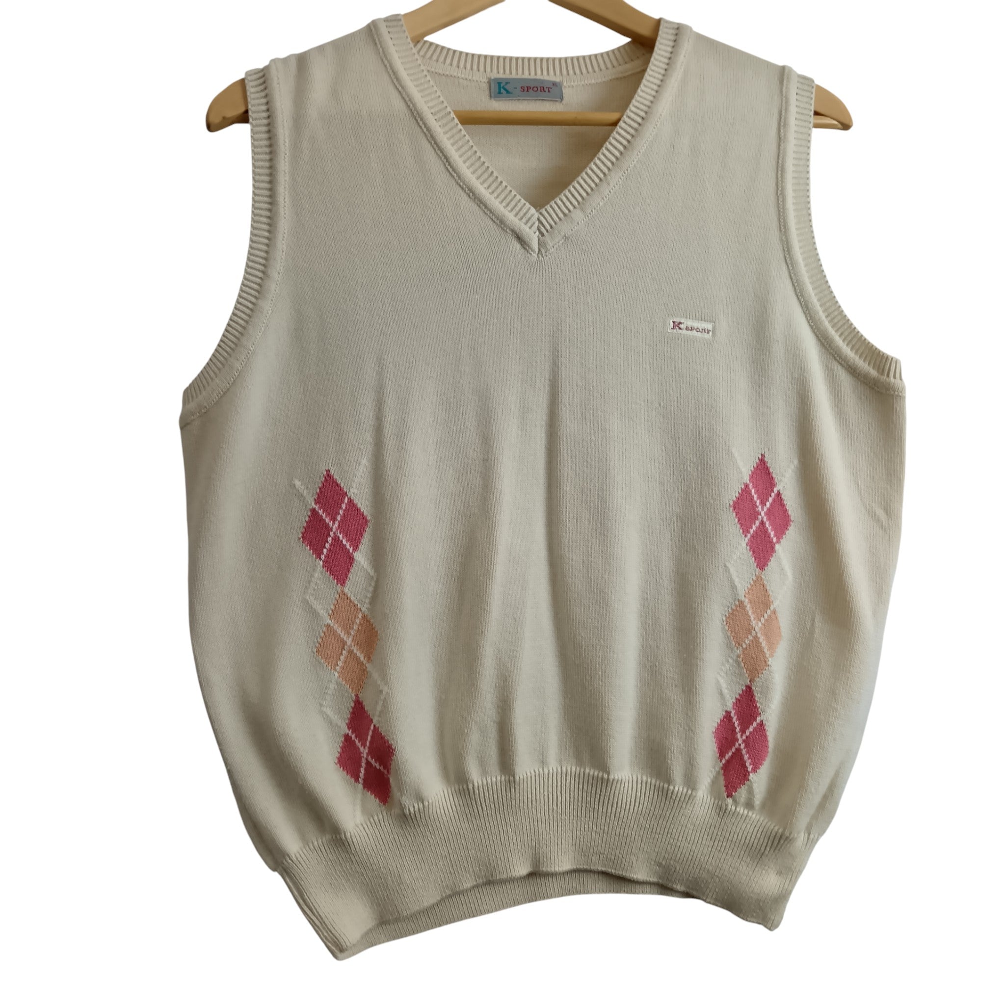 Front image for Vintage K-Sport V-neck Knitted Cream Waistcoat UK X-Large - Womenswear | Pre-loved