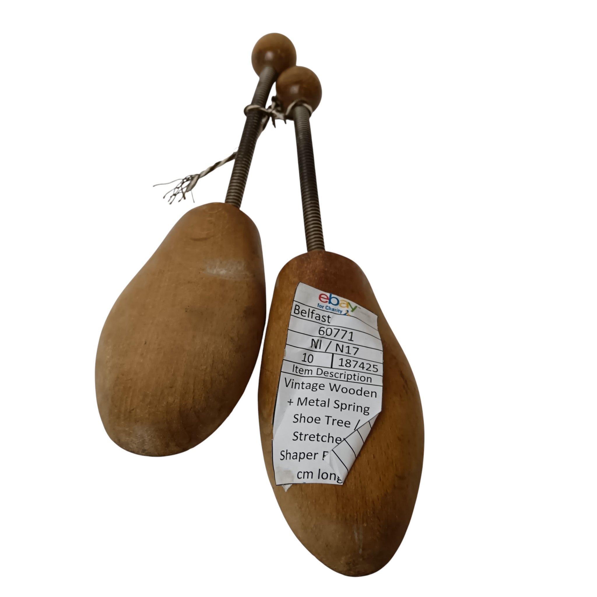 Front image for Antique Vintage Wooden Shoe Trees With Metal Spring Size M 28cm Long | Pre-loved