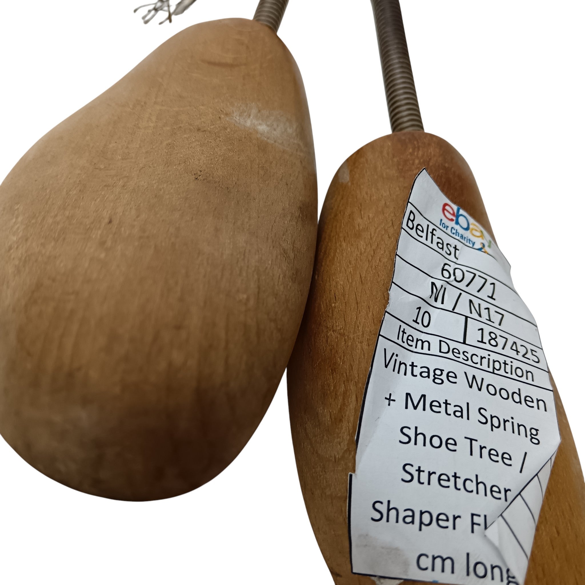 Close up image for Antique Vintage Wooden Shoe Trees With Metal Spring Size M 28cm Long | Pre-loved