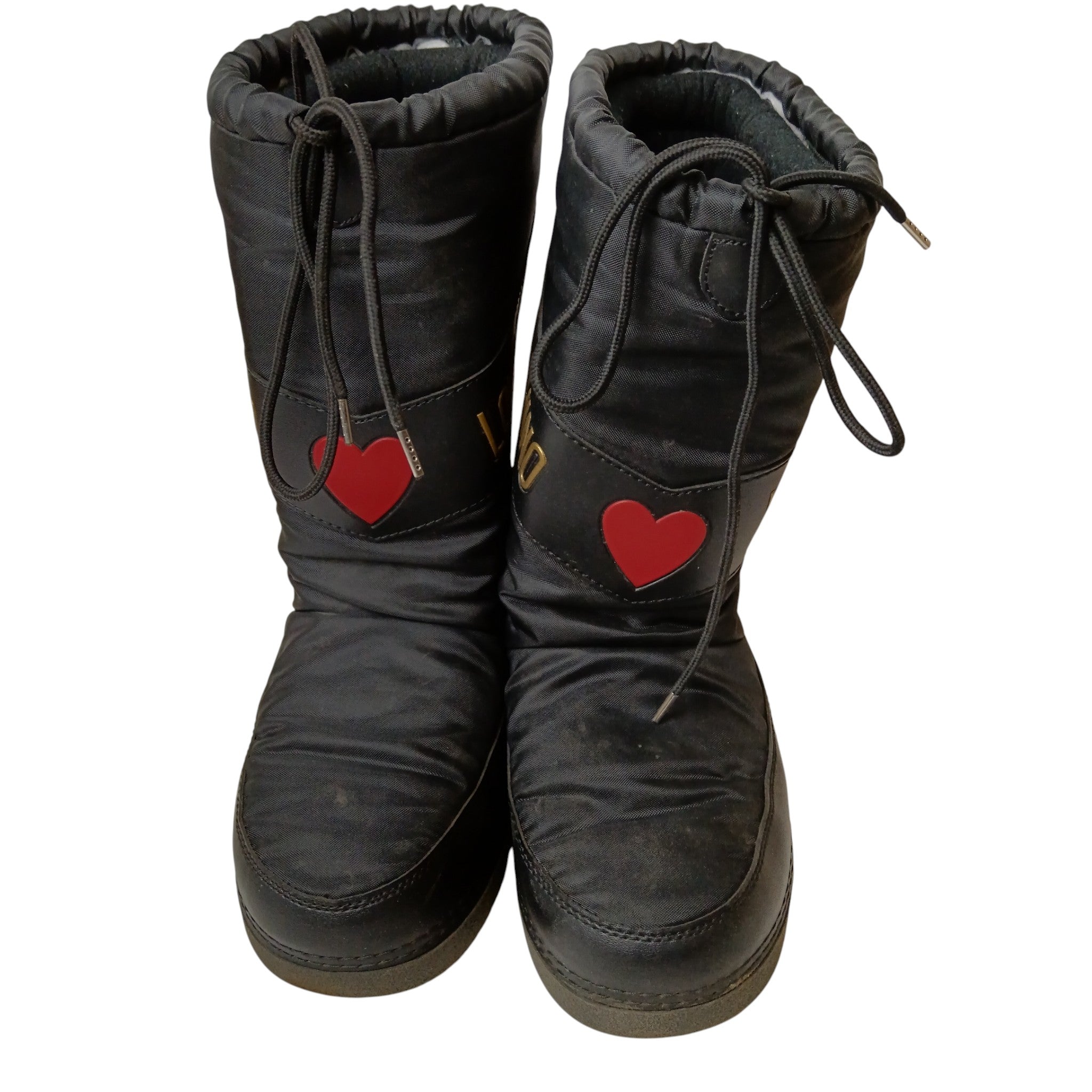 Front image for Love Moschino Black Snow Boots Front Heart Women's UK 4-5 Womenswear | Pre-loved
