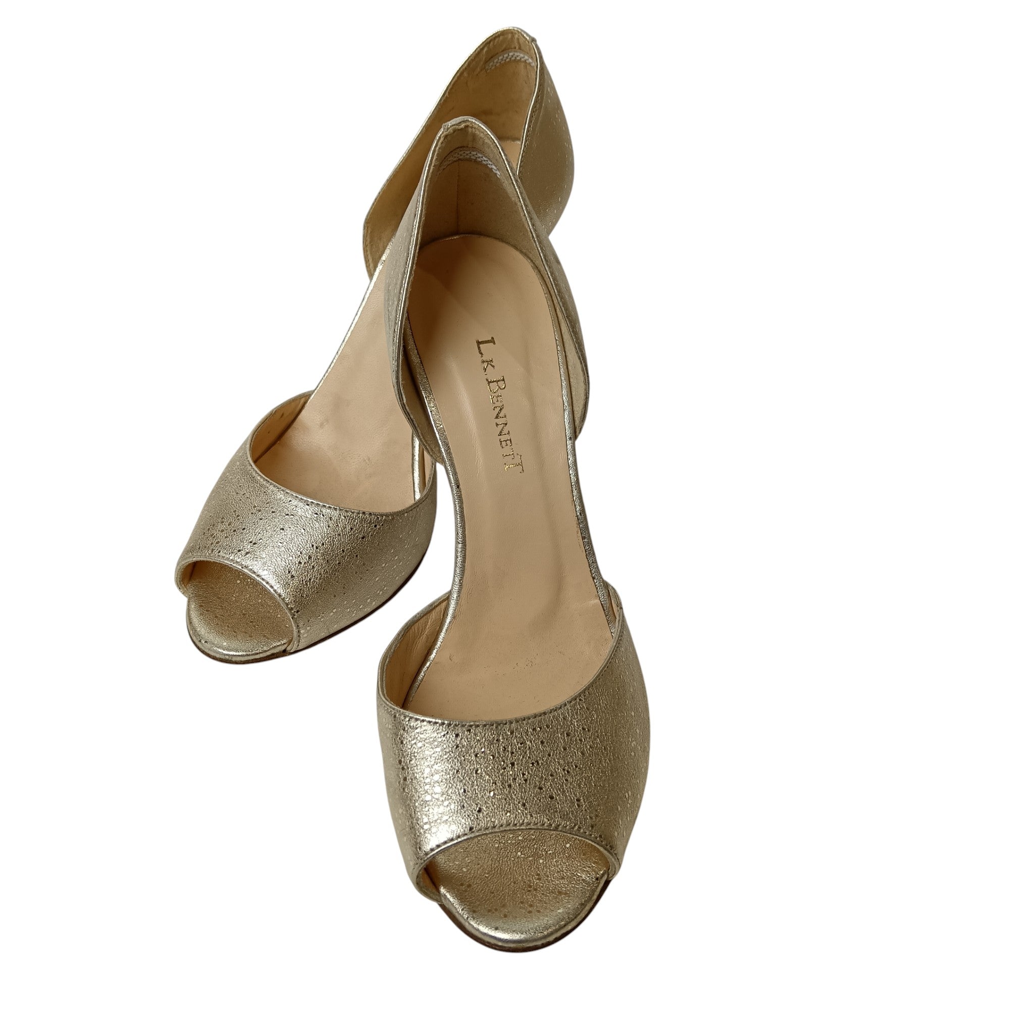 Front image for L. K. Bennett Ladies All Leather Gold Heeled Peep Toe Shoes UK 5 - Womenswear | Preloved
