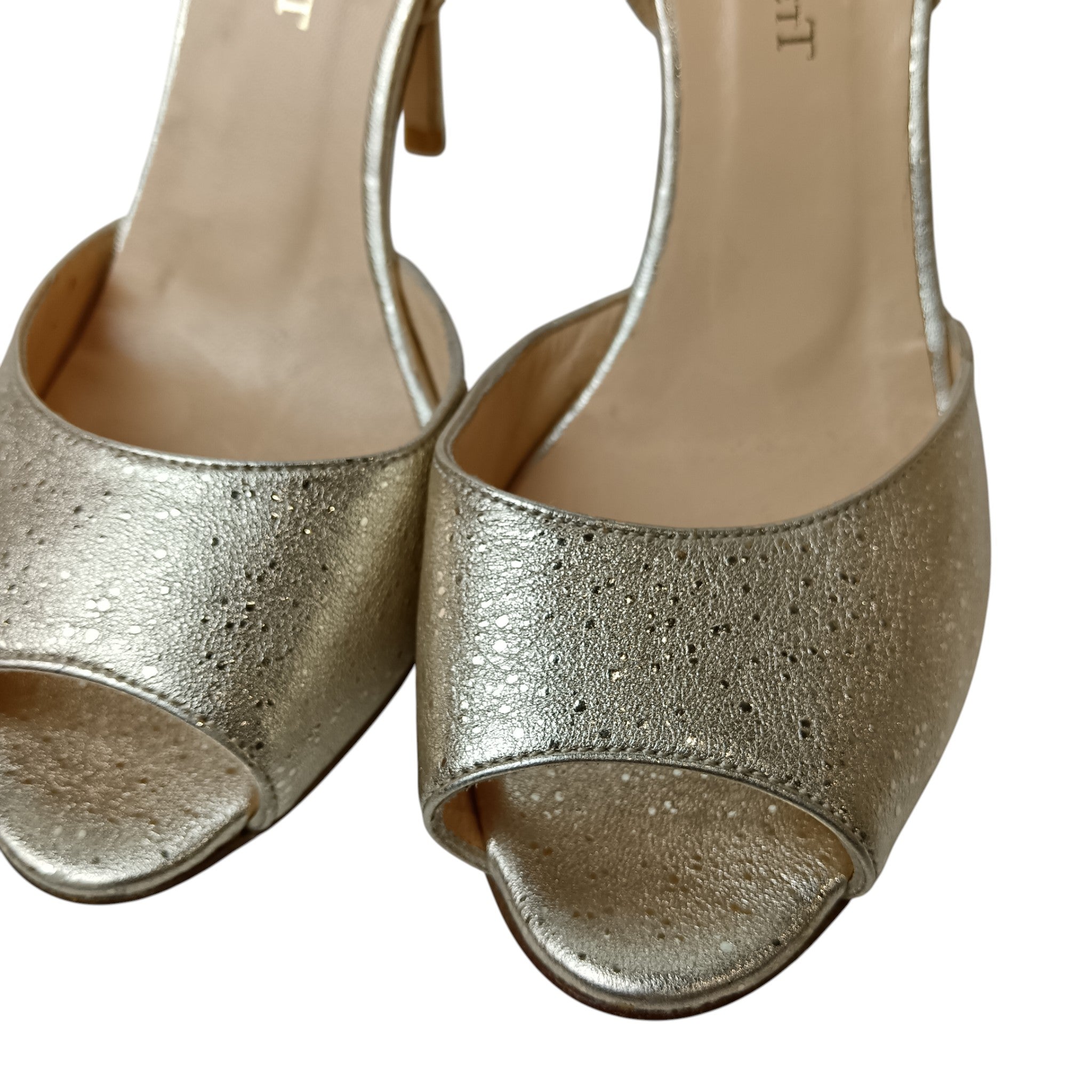 Close up image for L. K. Bennett Ladies All Leather Gold Heeled Peep Toe Shoes UK 5 - Womenswear | Preloved