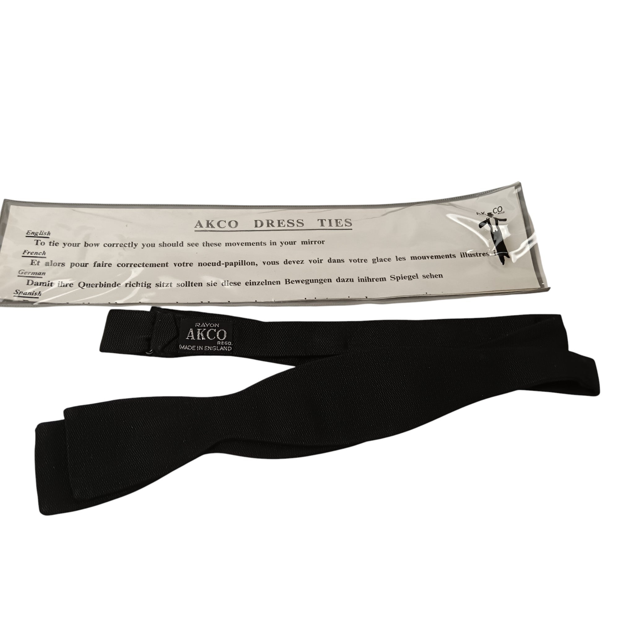 Image for Vintage AKCO Black Rayon LUXURY Pre-tied Bow Dress Tie In Original Packaging - Menswear | Pre-loved