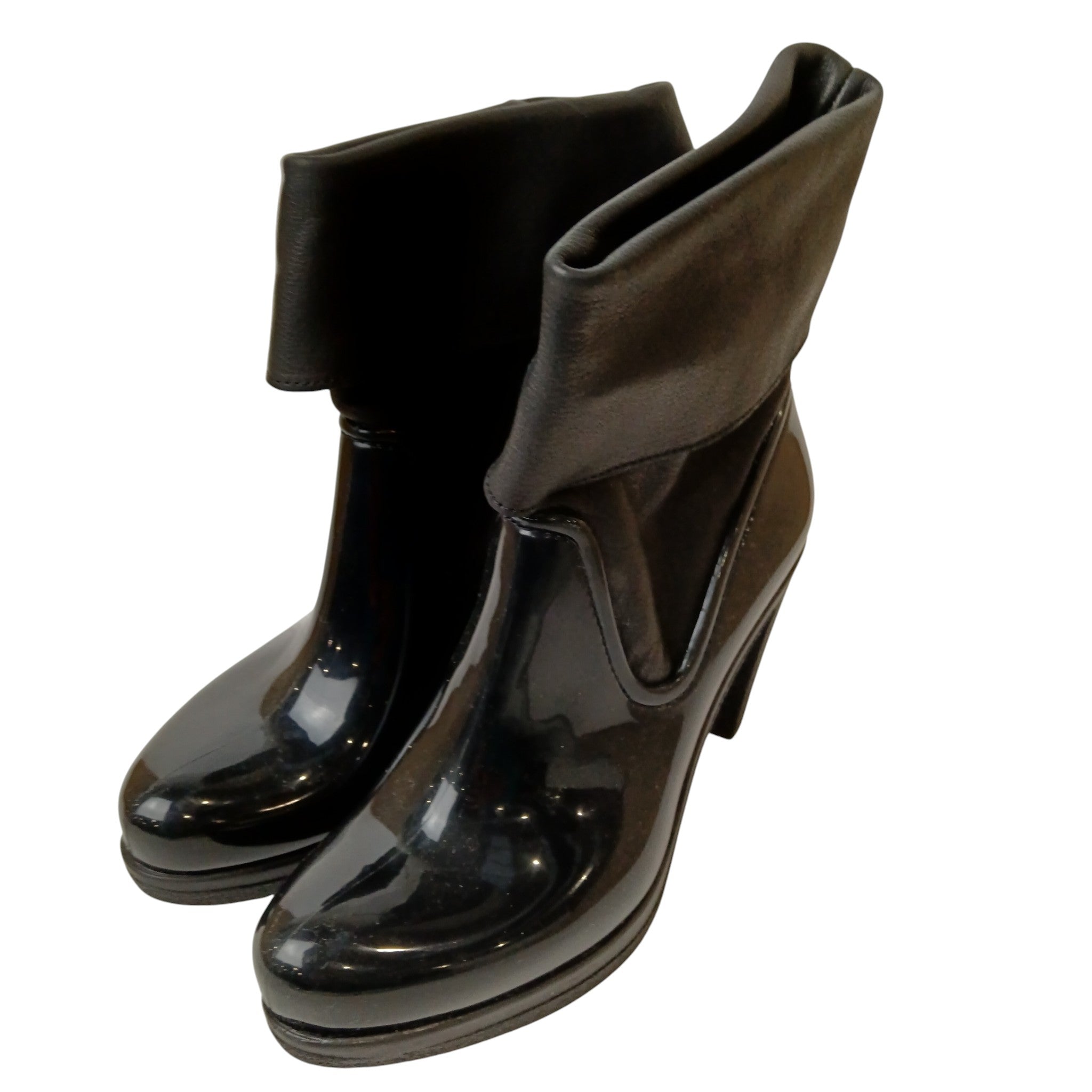 Close up image for Sage Wilson Vicky Black Leather PVC Women's Boots Size 39 Fold-Over Cuff BNWT- Womenswear | Pre-loved