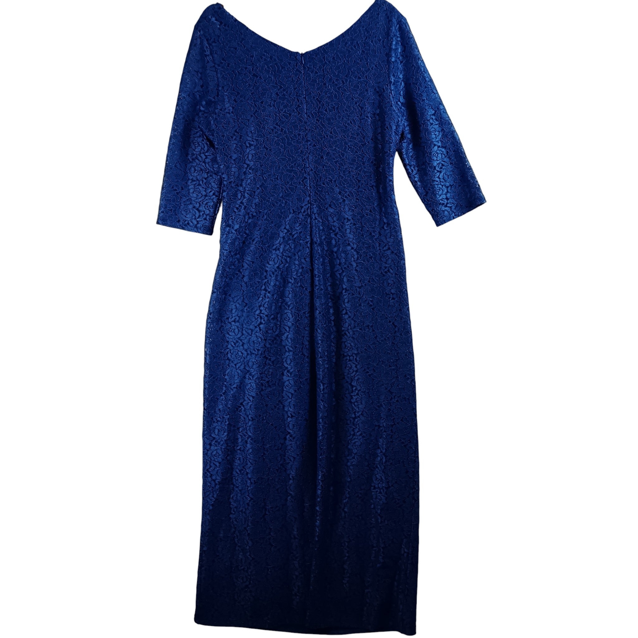 Back image for Gina Bacconi Royal Blue Lace Full Length V-Neck Draped Sleeved Dress UK 18 - Tags On Womenswear | Pre-loved