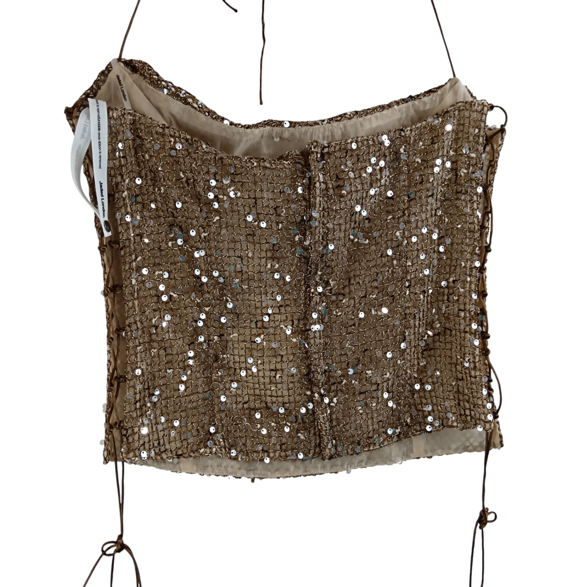 Back imager for Jaded London Gold Beige Sequined Knit Corset Ladies Top UK 12 - Tags On - Womenswear | Pre-loved