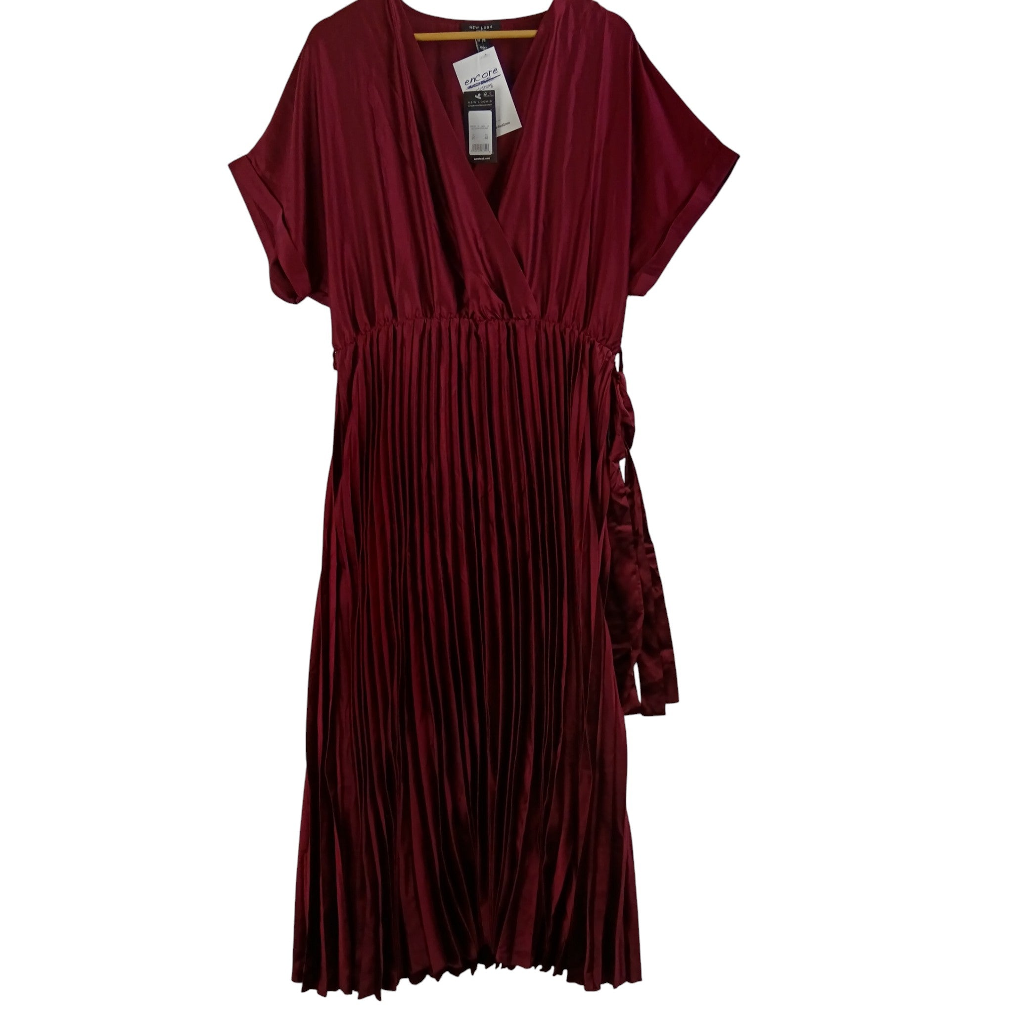Front image for New Look Curves Burgundy Red Pleated Midaxi Wrap Dress UK 20 - Tags On - Womenswear | Pre-loved