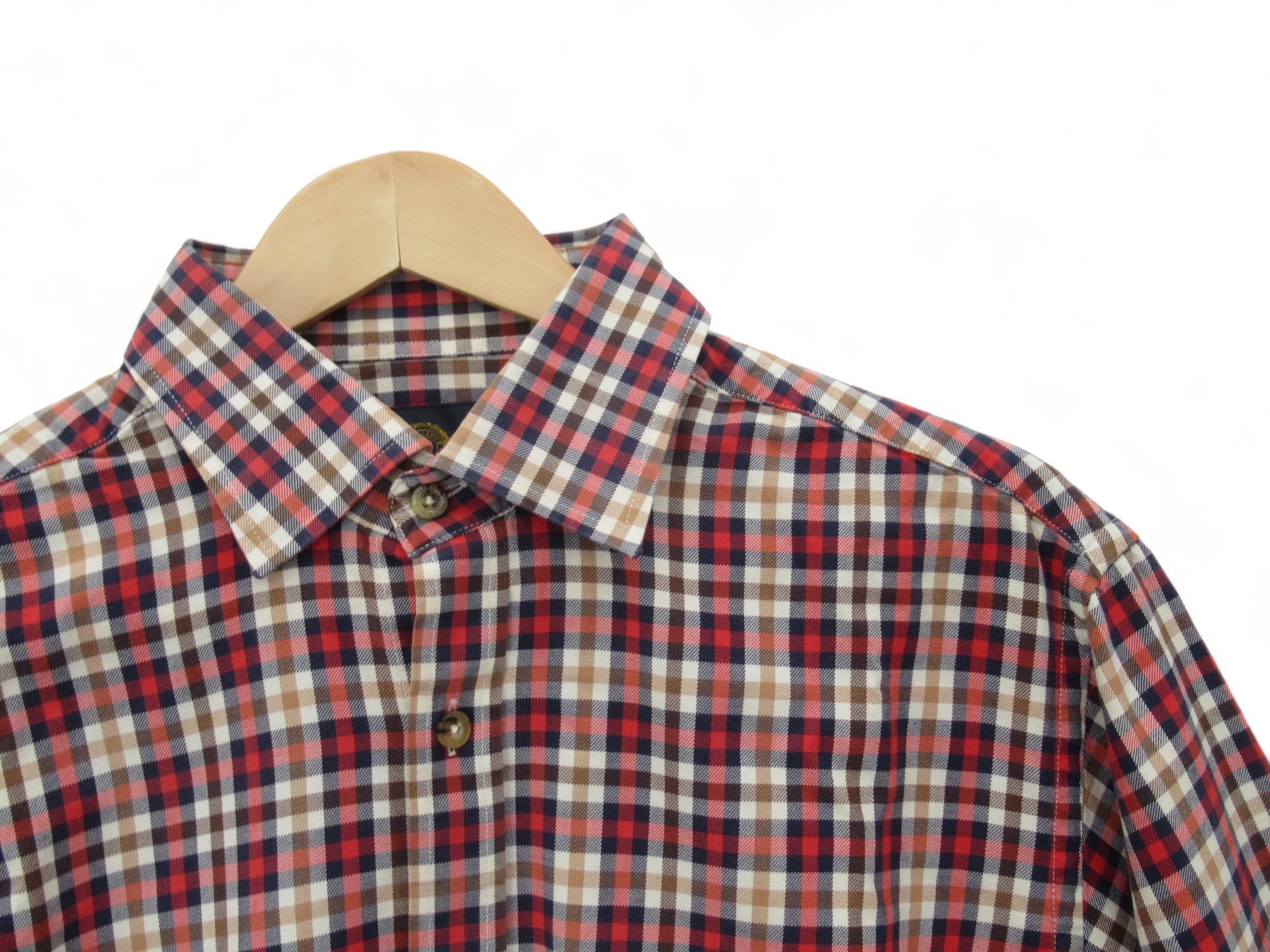 Close up front image for Viyella 16" Cotton Red Brown Check Shirt Menswear | Preloved