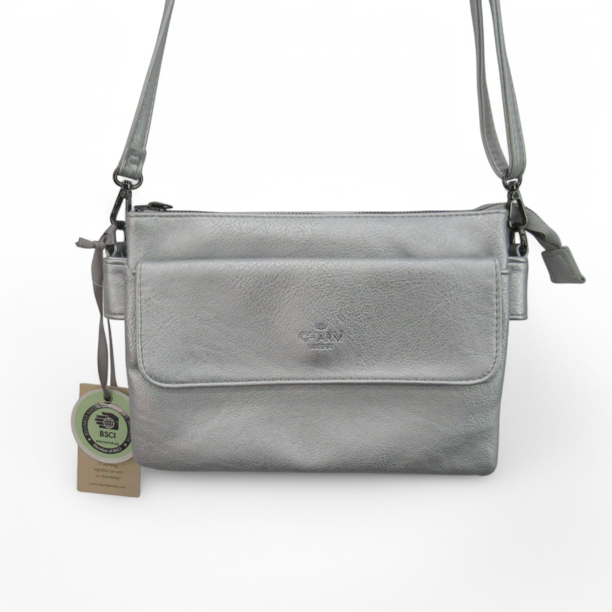 front image for Charm London Crossbody Handbag Silver Small Womenswear | Preloved