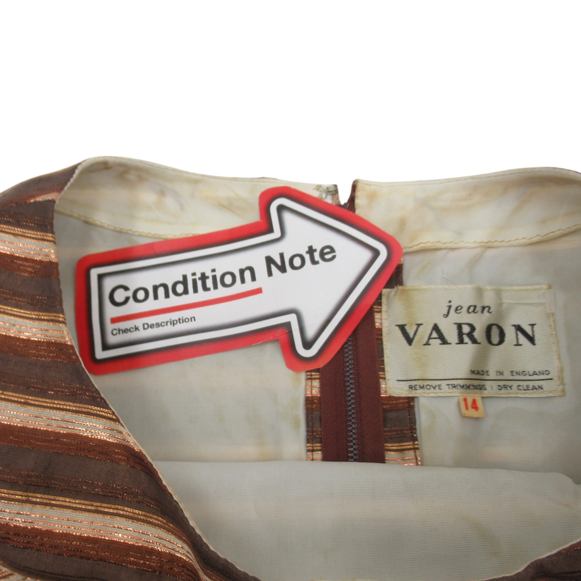 condition image for Jean Varon Vintage Dress UK 14 Brown Gold Womenswear | Pre-loved