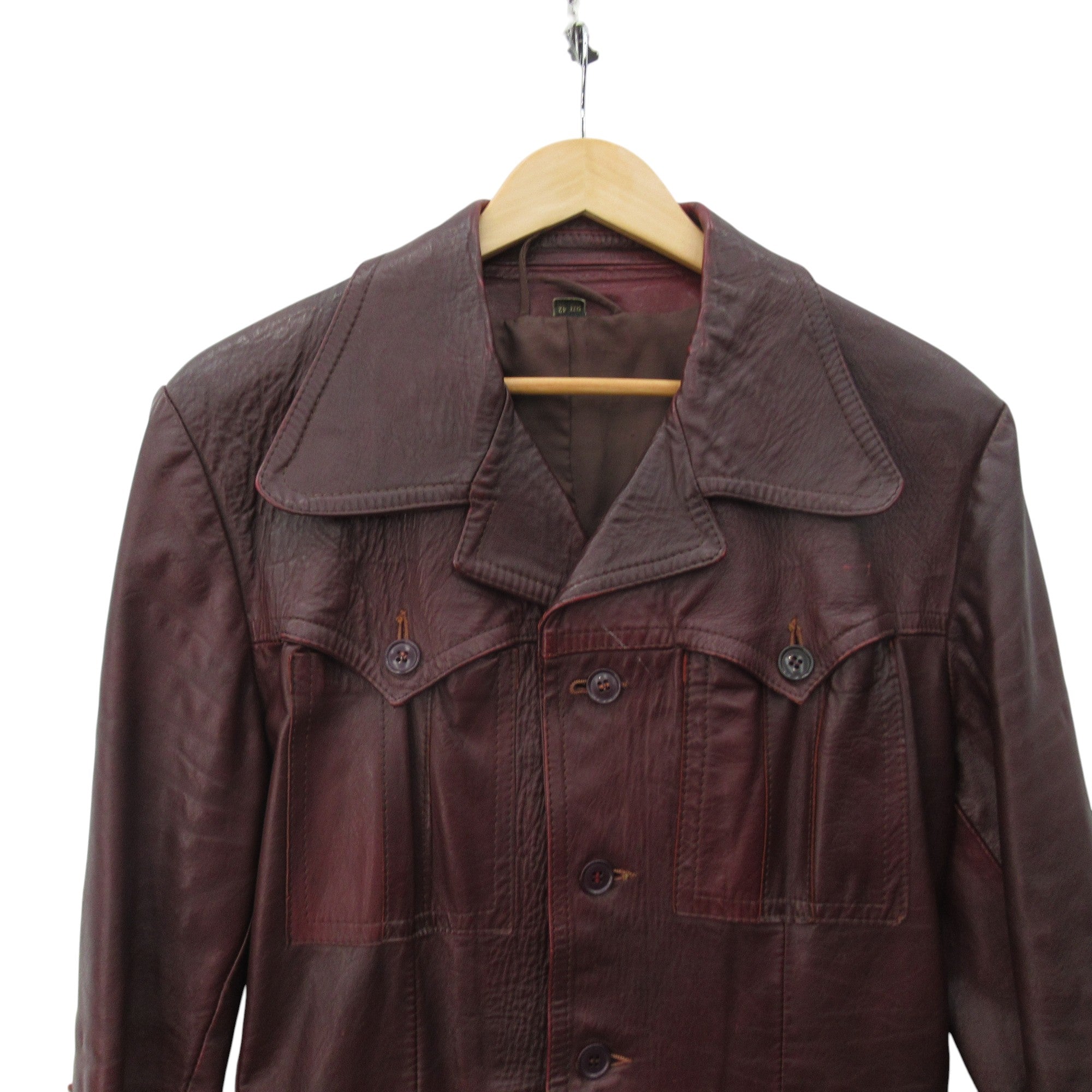 front image for Vintage 1970s Leather Jacket 42 Oxblood Red Menswear | Pre-loved