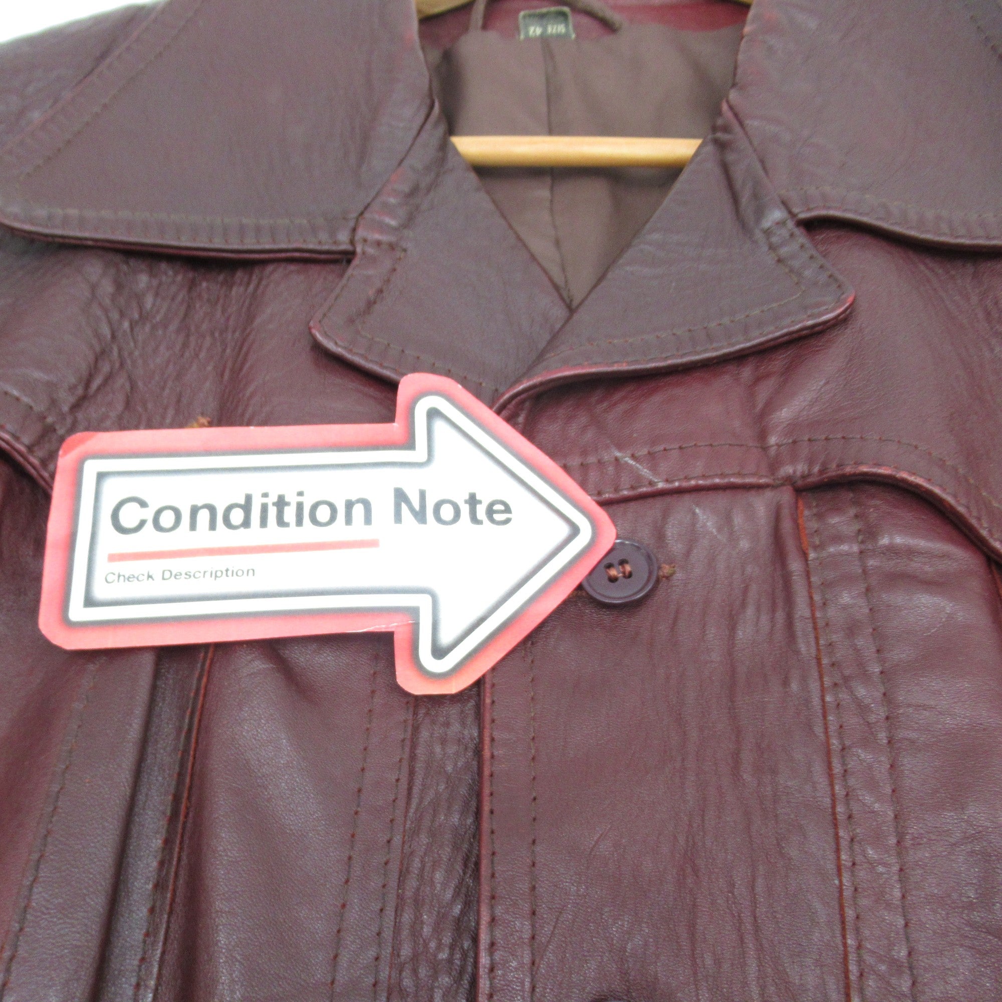 condition image for Vintage 1970s Leather Jacket 42 Oxblood Red Menswear | Pre-loved