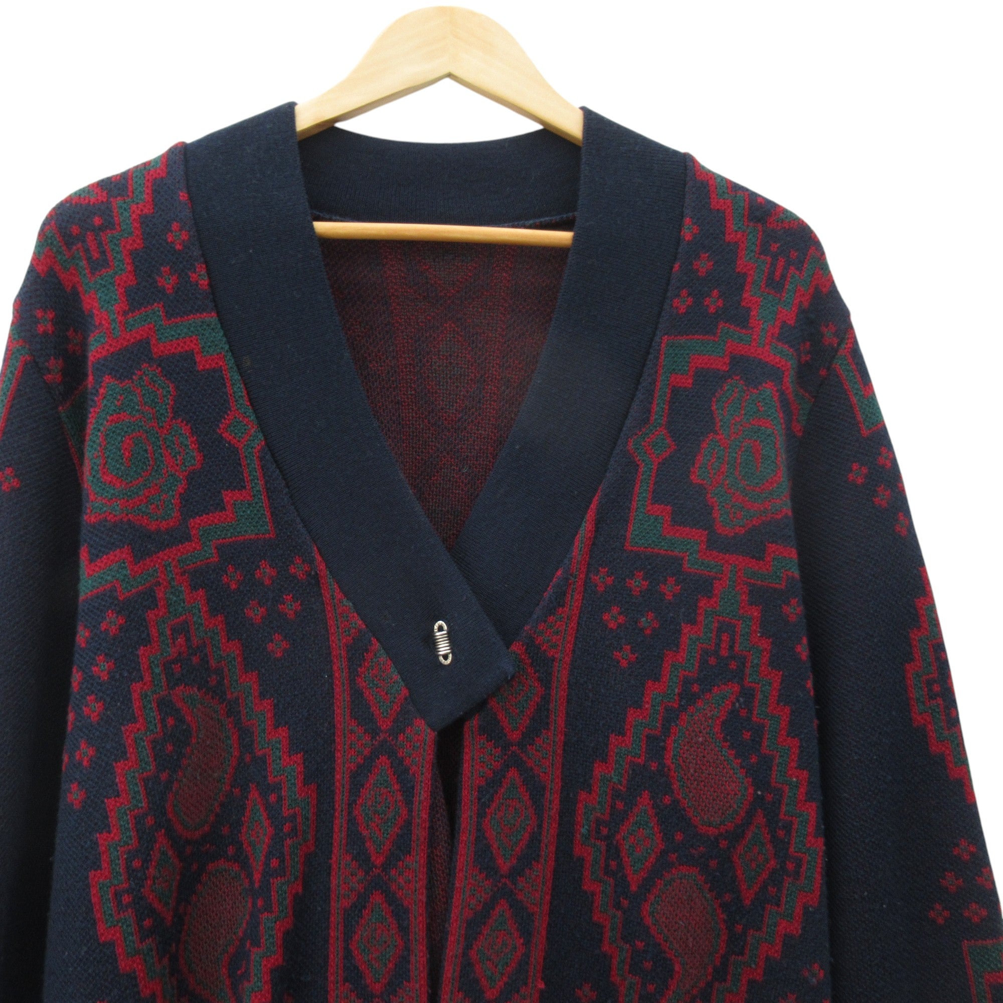 neckline image for Laivie Denmark Vintage Cardigan Large Blue Red Womenswear | Pre-loved