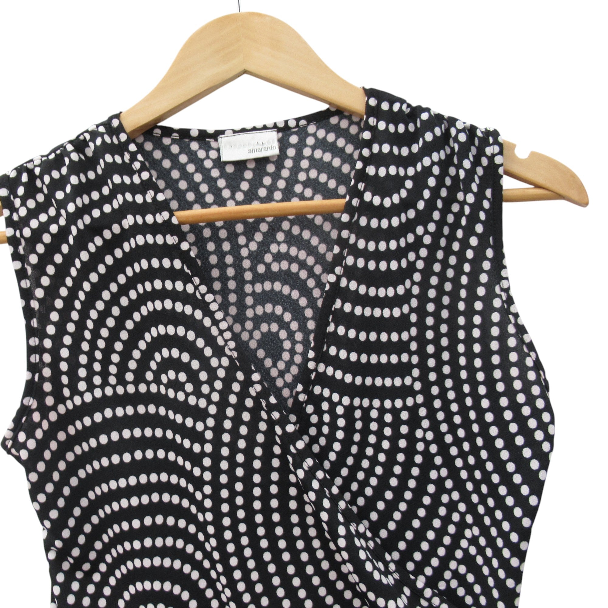 neckline image for Amaranto Top Blouse UK 10 Black White Spot Womenswear | Pre-loved