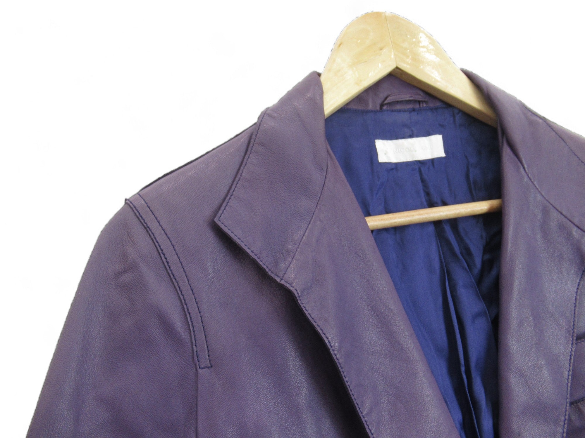 Shoulder image for Nicole Farhi UK 10 Purple Leather Jacket Womenswear | Preloved