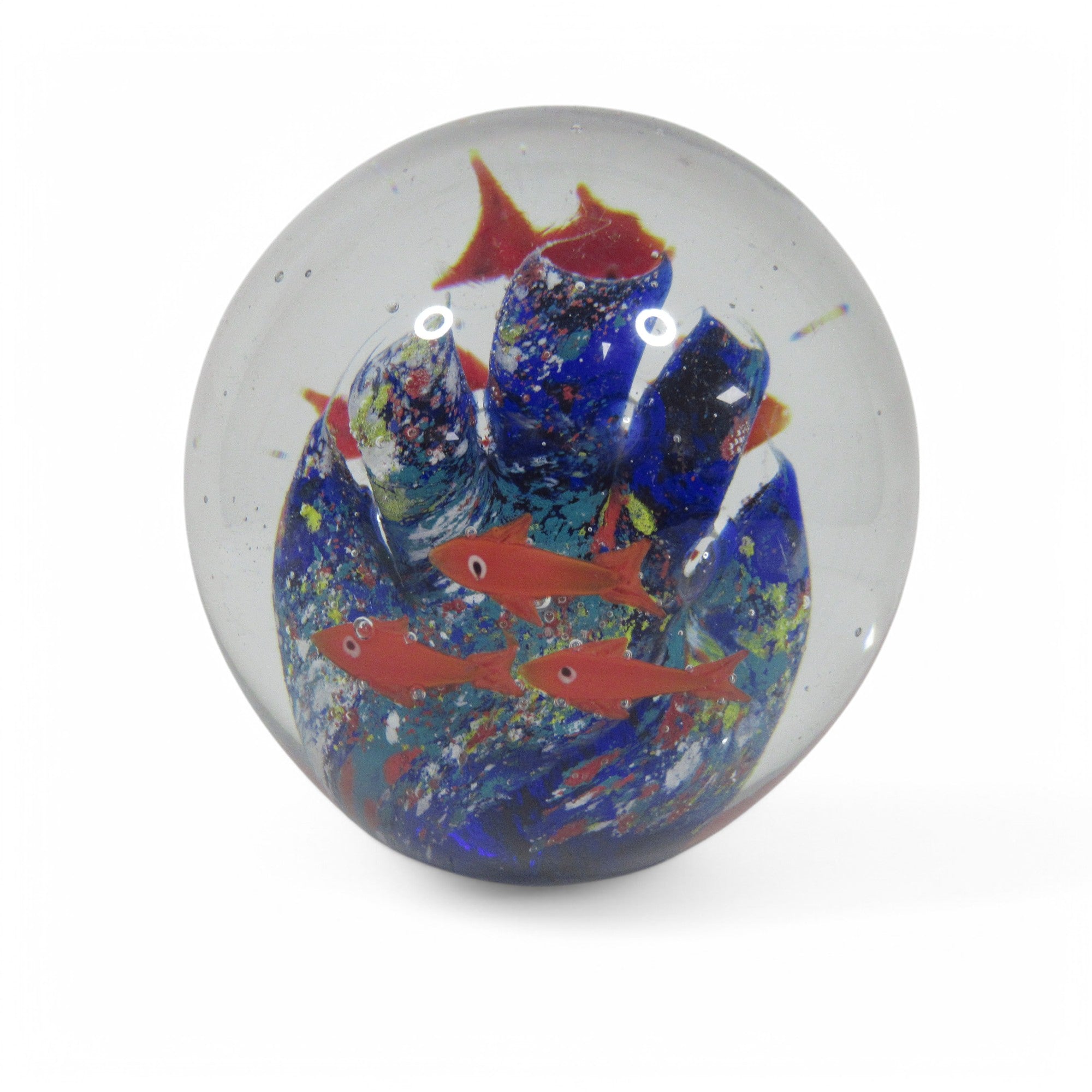 Front image of Murano Style Fish Coral Aquarium Glass Paperweight 4"