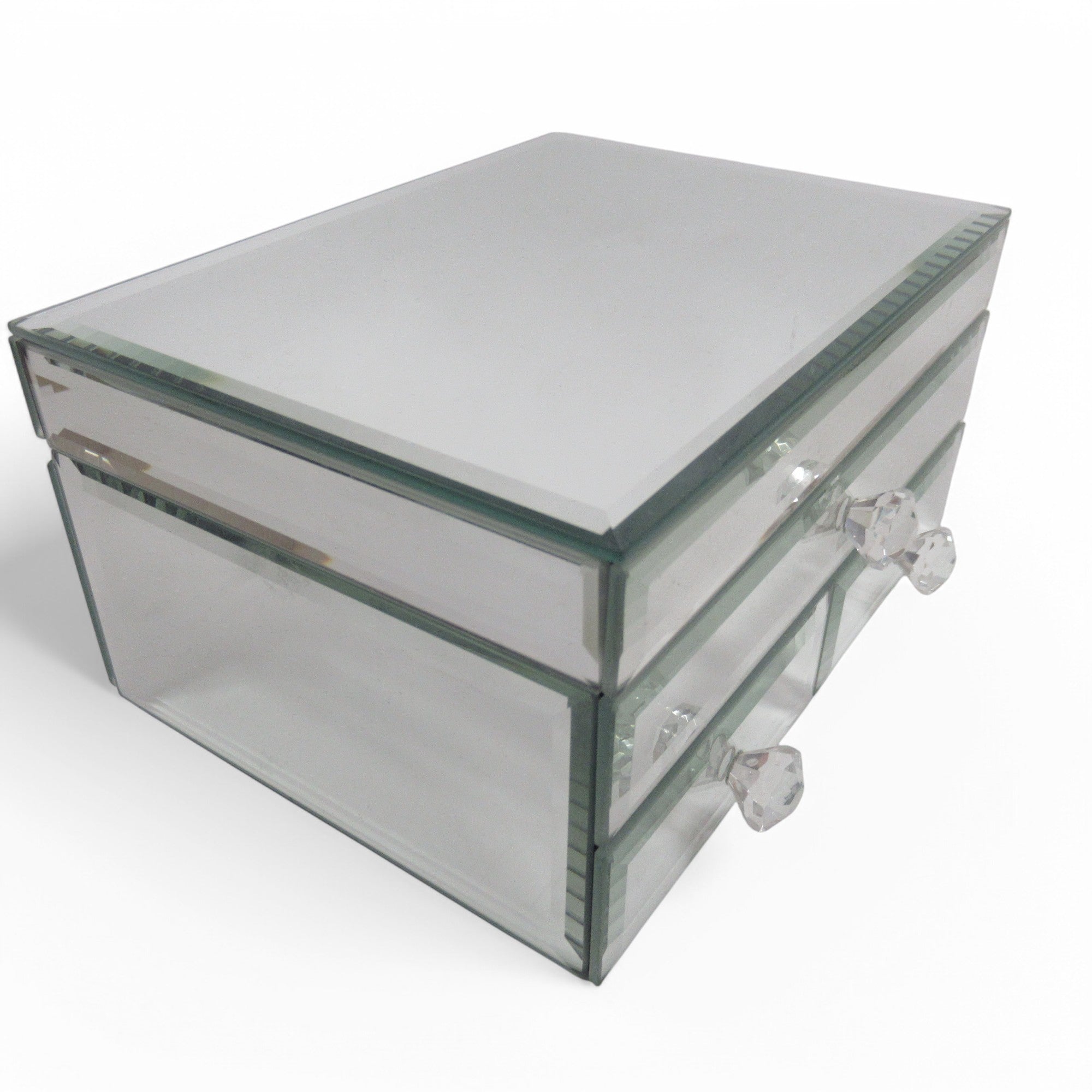 Side image of Mirrored Jewellery Box 20cm Lined Interior Storage