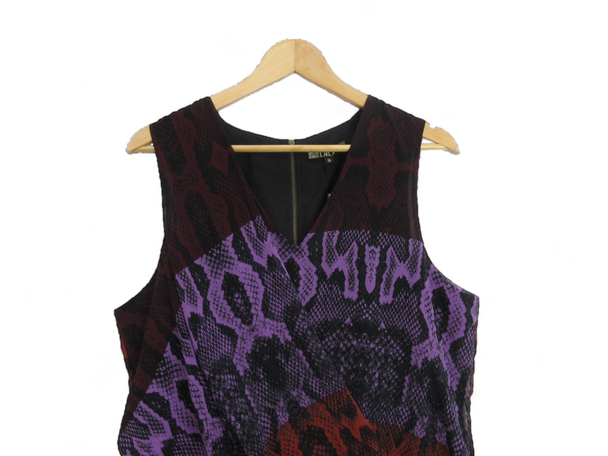 Close up front image for Biba UK 16 Multicoloured Snake Chiffon Dress Womenswear | Preloved