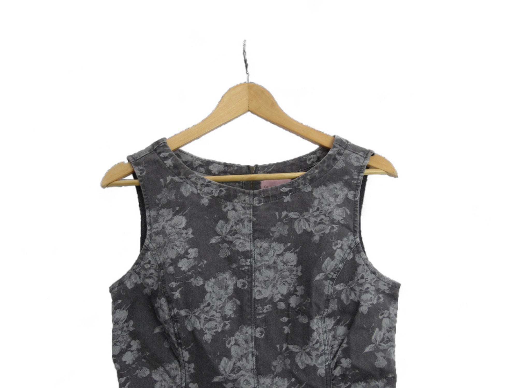 Close up front image for Phase Eight UK 12 Grey Floral Denim Dress Womenswear | Preloved