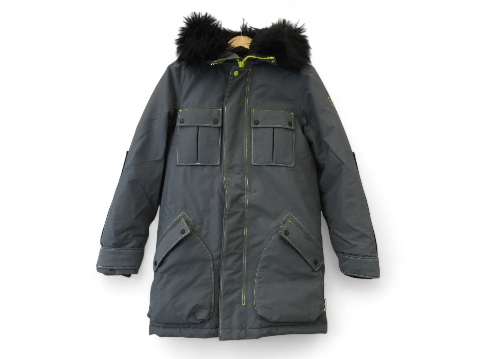 Front image for Hunter XS Grey Padded Hooded Coat Menswear | Preloved