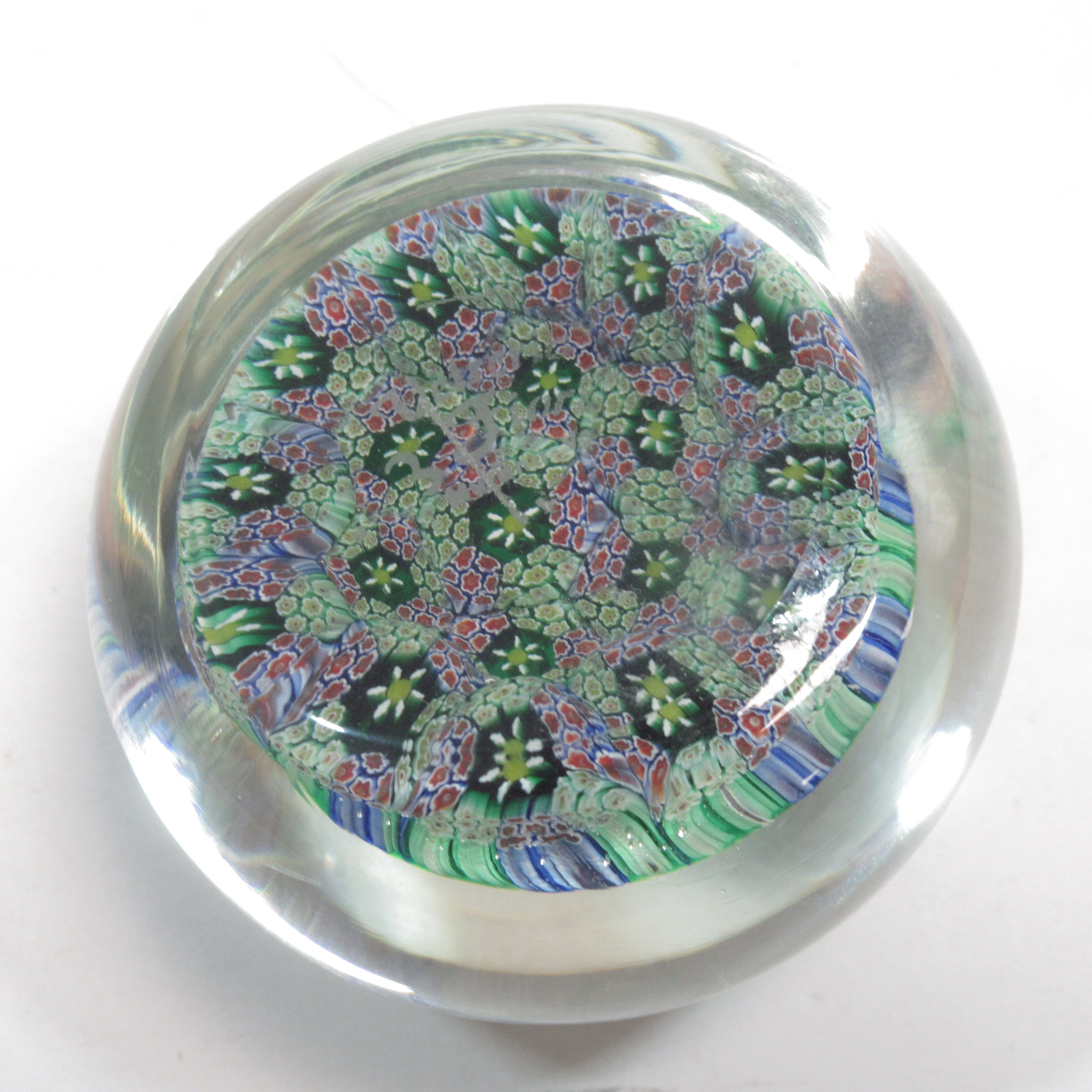 Underside image of Vetreria 3 Fiori Murano Glass Paperweight Floral Multicolour