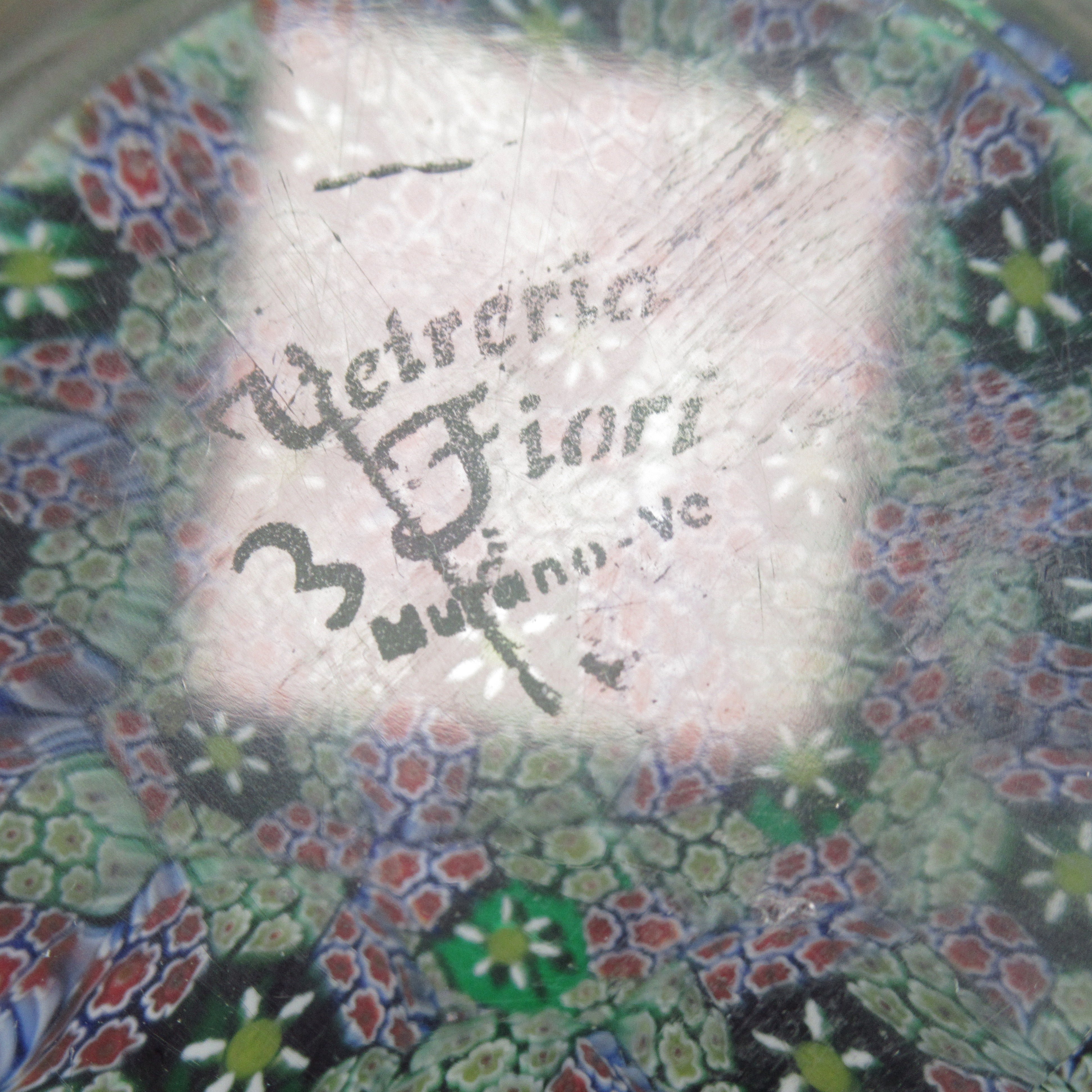 Close up branding image of Vetreria 3 Fiori Murano Glass Paperweight Floral Multicolour