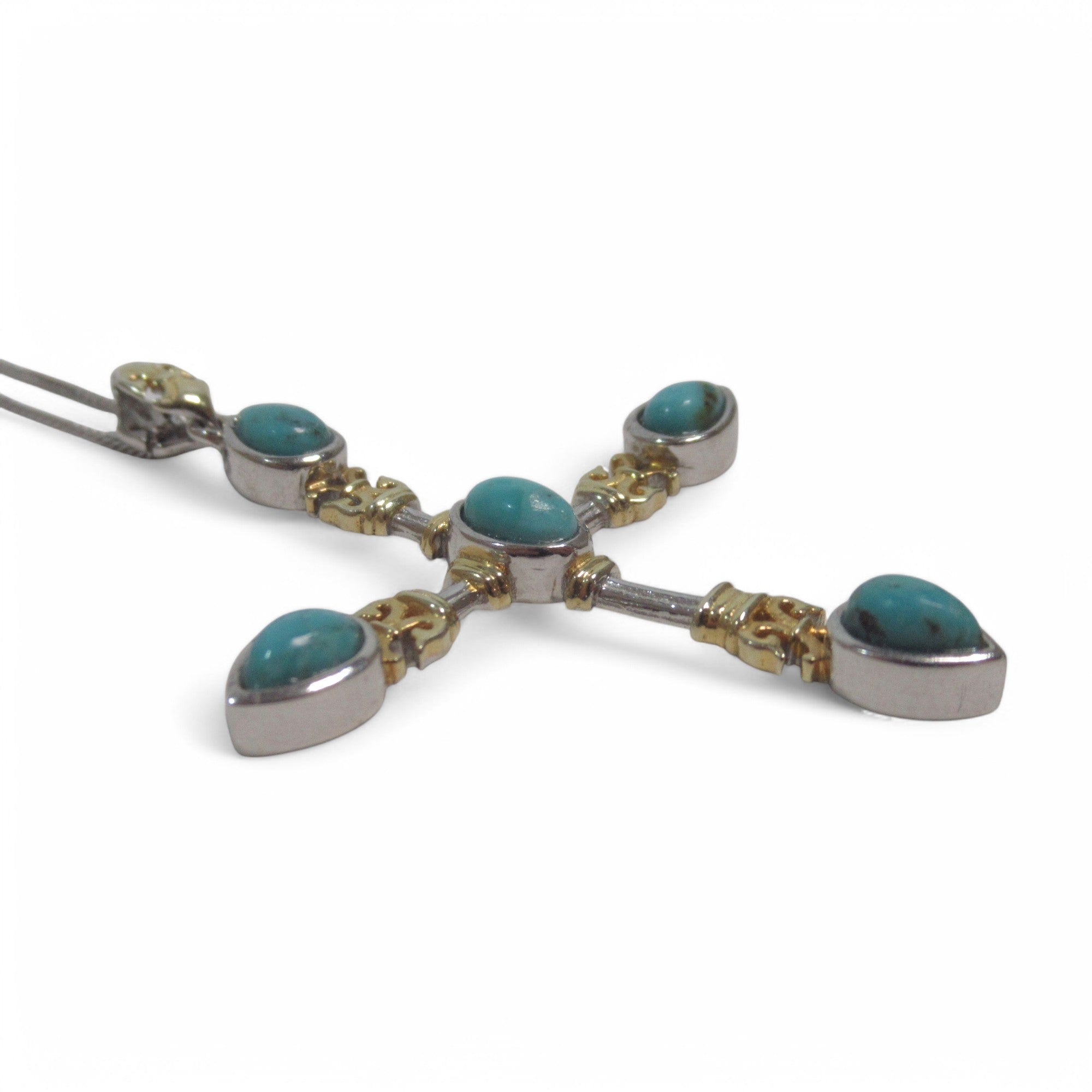 Side image of Turquoise &amp; Sterling Silver Cross Pendant Necklace