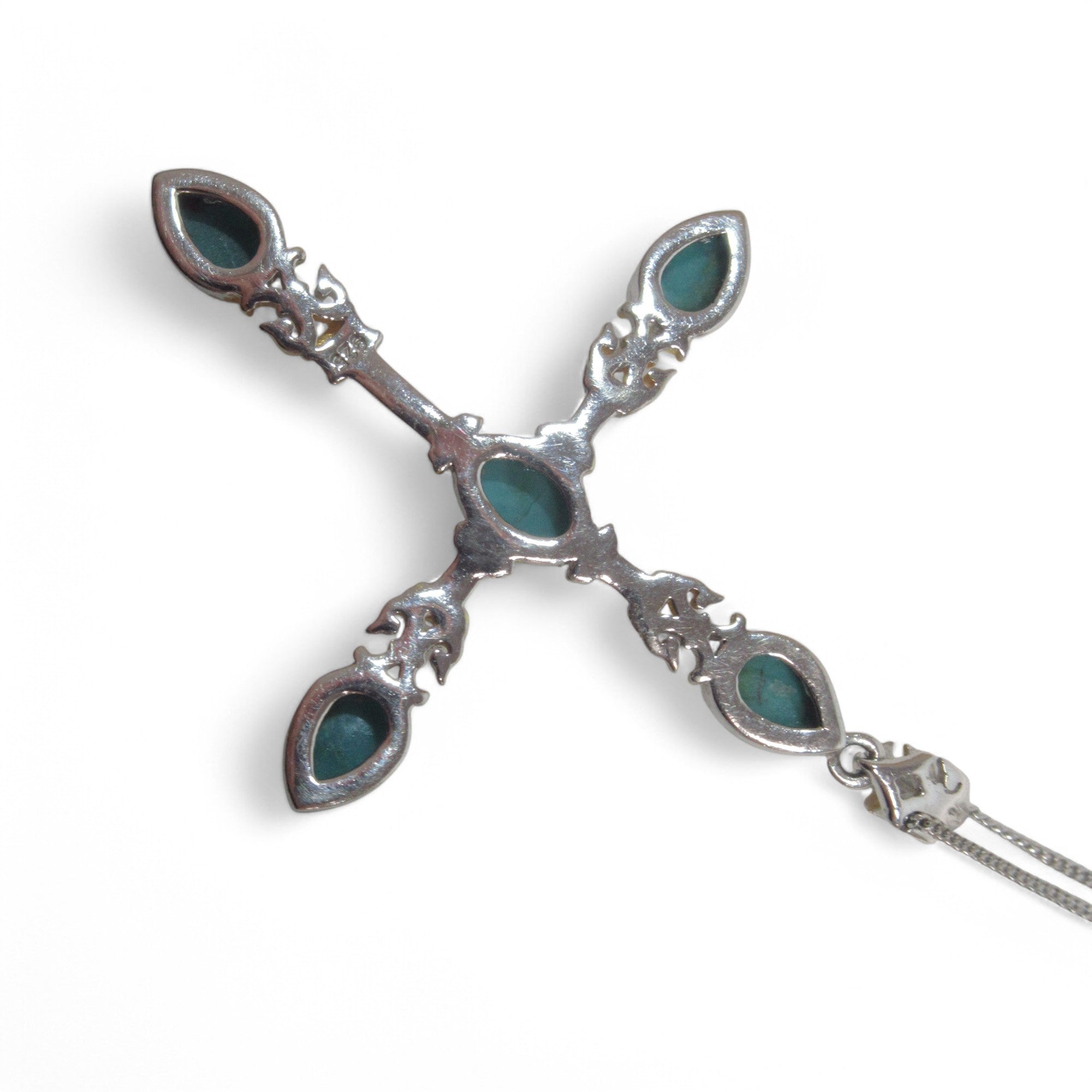 Rear image of Turquoise & Sterling Silver Cross Pendant Necklace