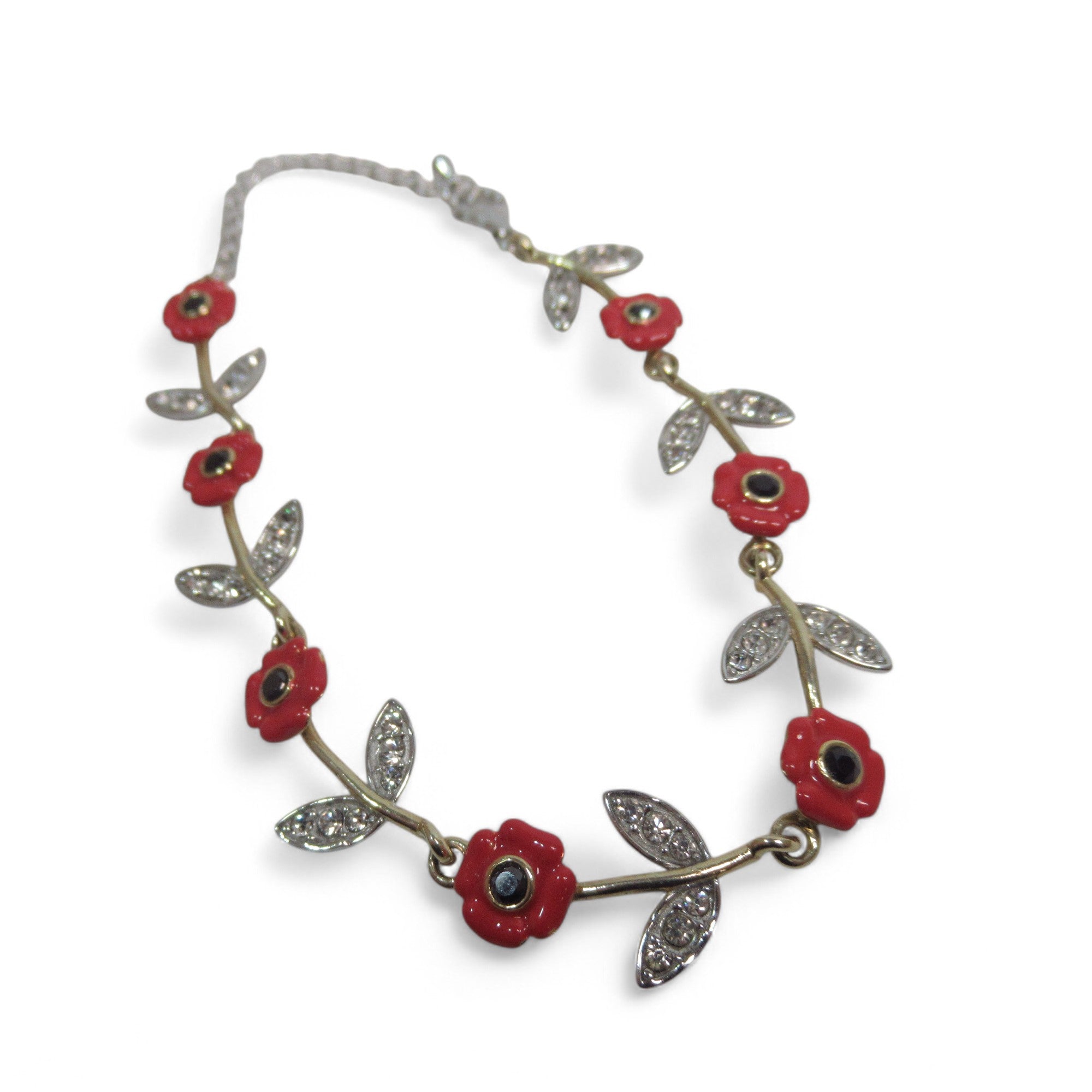 Bracelet image of Silver Cross Pendant & Bracelet Set w/ Poppy Design