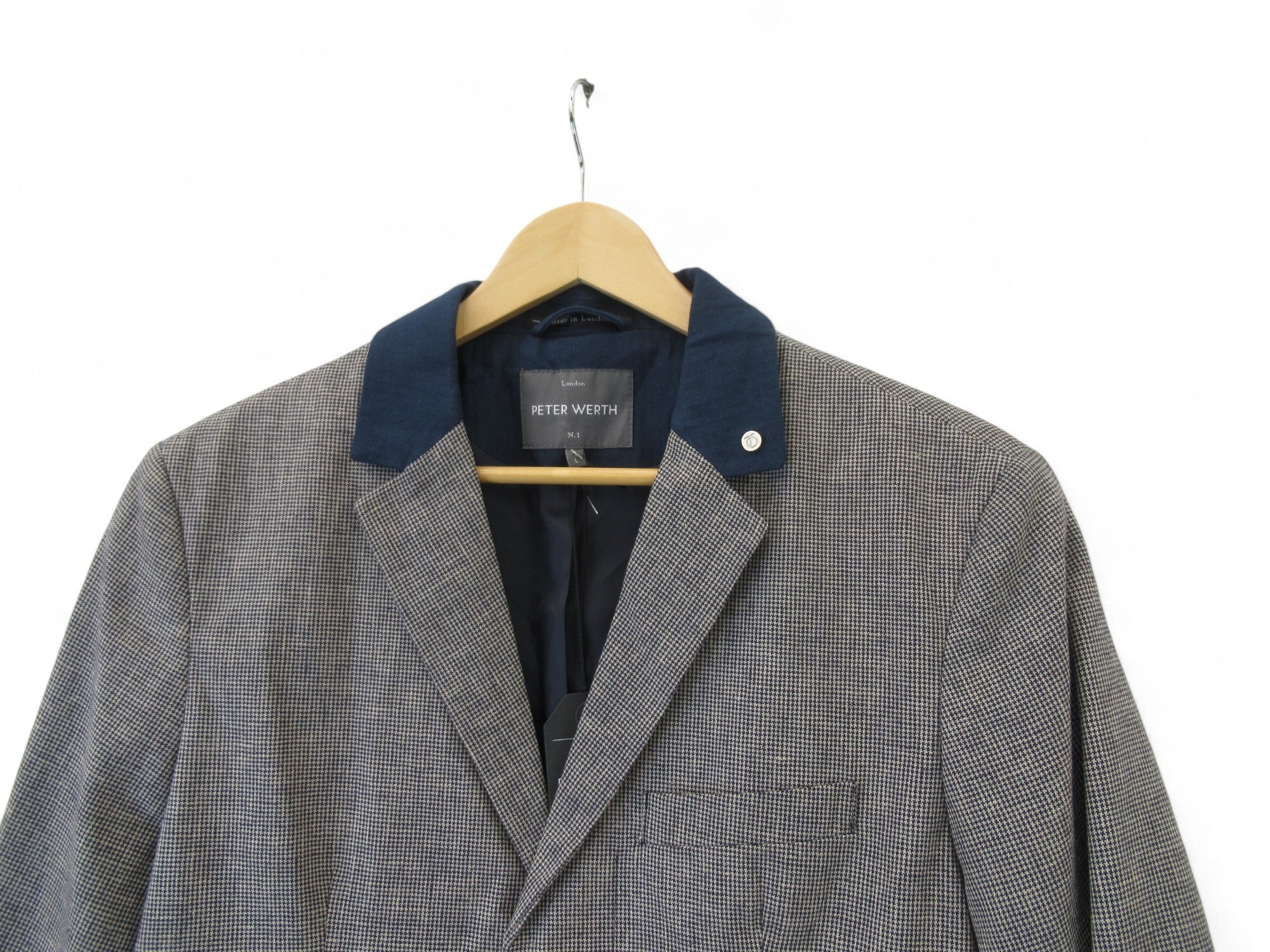 Close up front image for Peter Werth Large Navy Fleck Formal Coat Menswear | Preloved