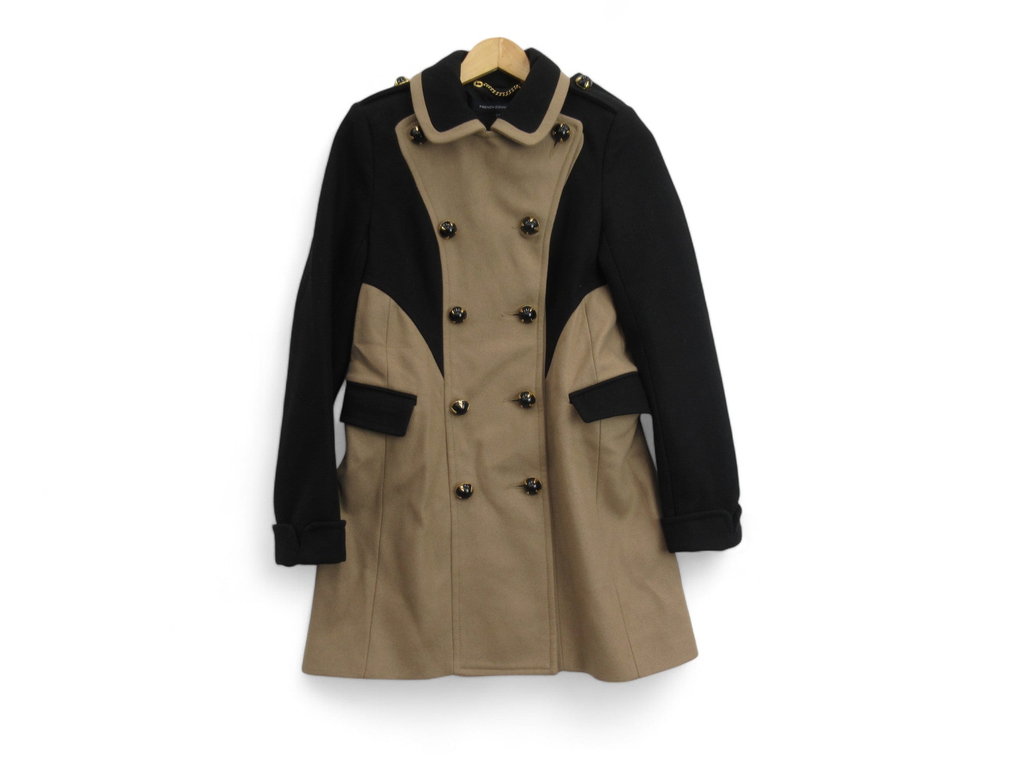 Front image for French Connection UK 6 Black Brown Wool Coat Womenswear | Preloved