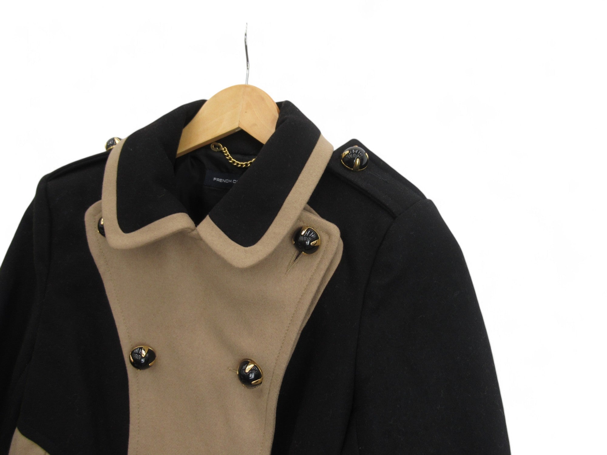Shoulder image for French Connection UK 6 Black Brown Wool Coat Womenswear | Preloved