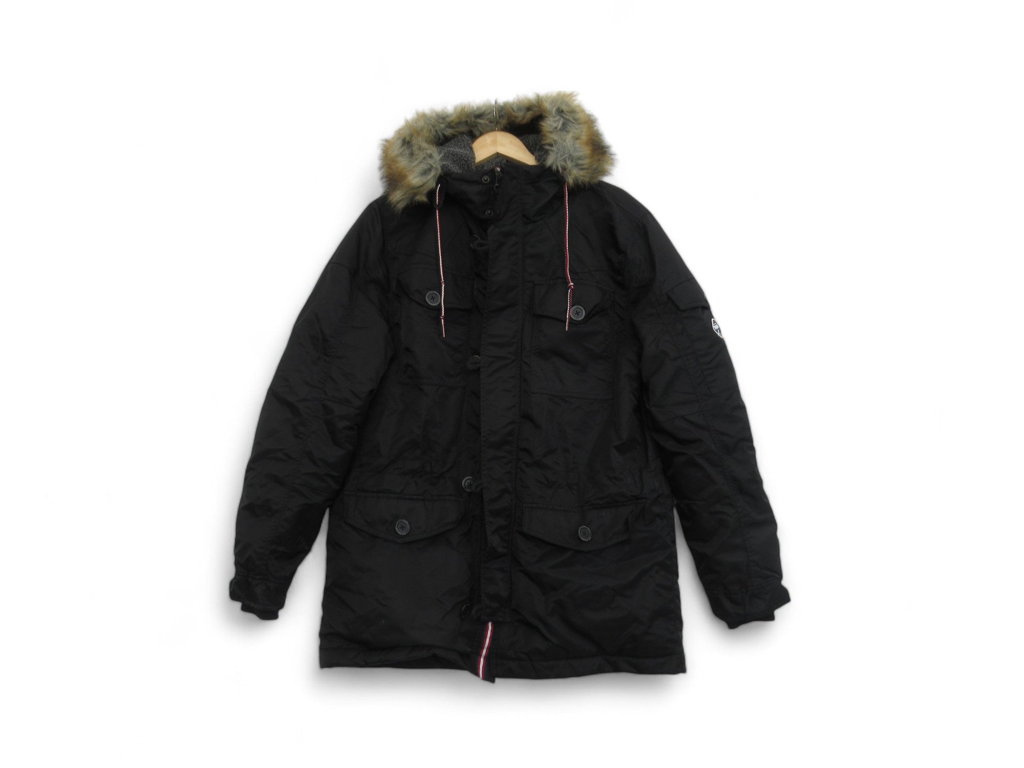 Front image for Puffa Medium Black Hooded Padded Nylon Coat Menswear | Preloved