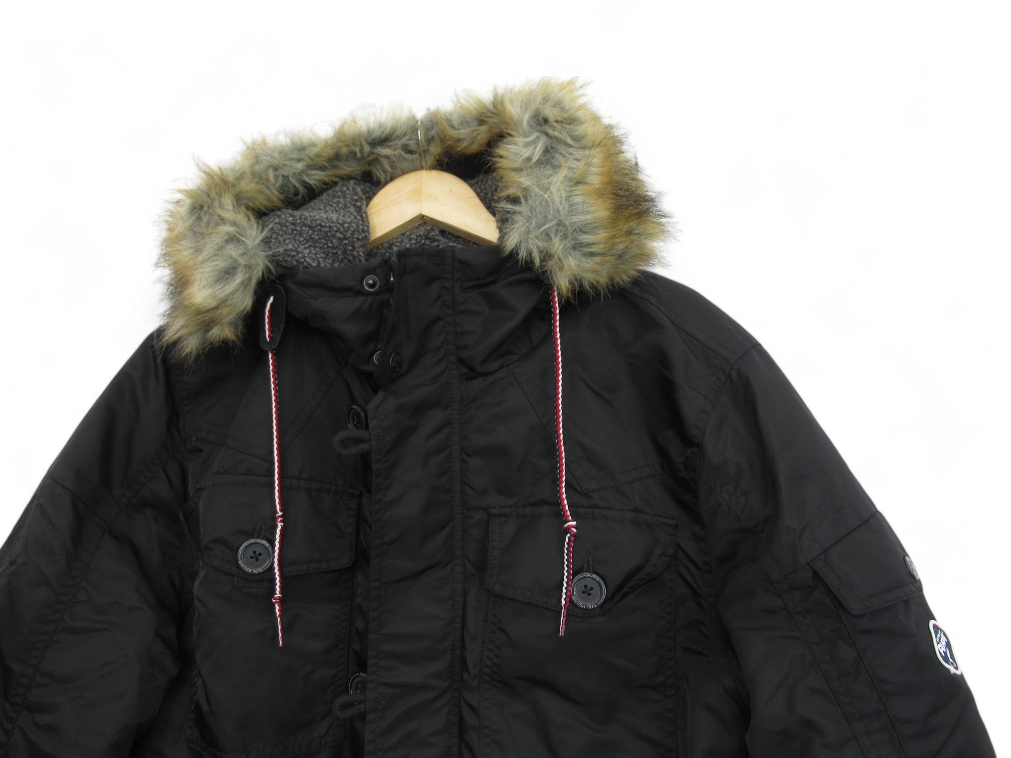 Top image for Puffa Medium Black Hooded Padded Nylon Coat Menswear | Preloved
