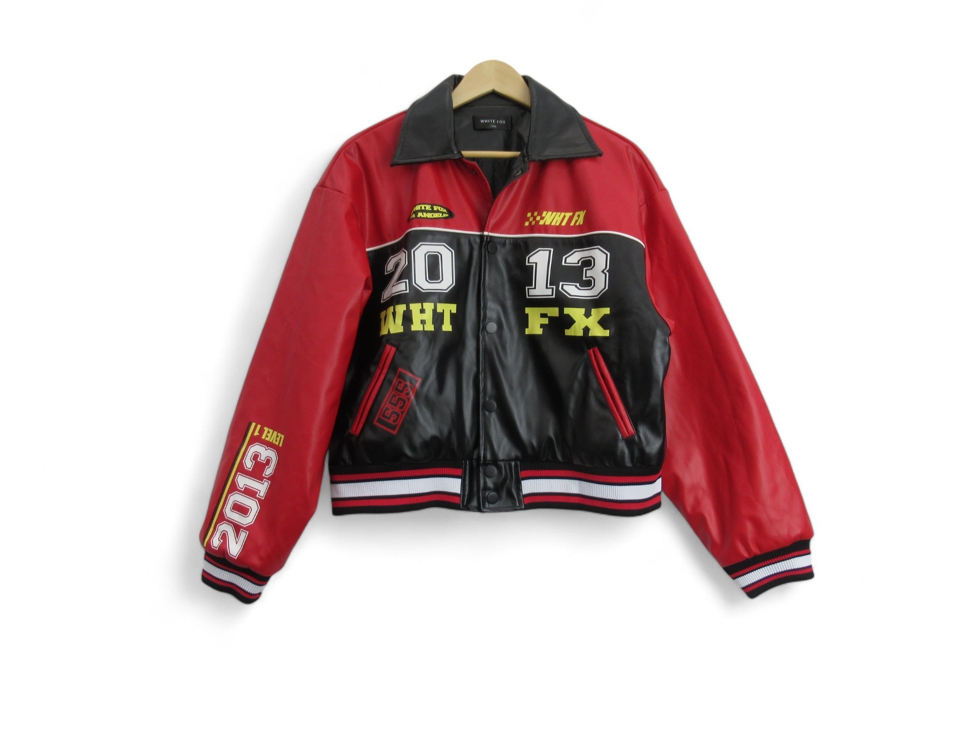 Front image for White Fox Unlimited M/L Black Red Bomber Jacket Menswear | Preloved