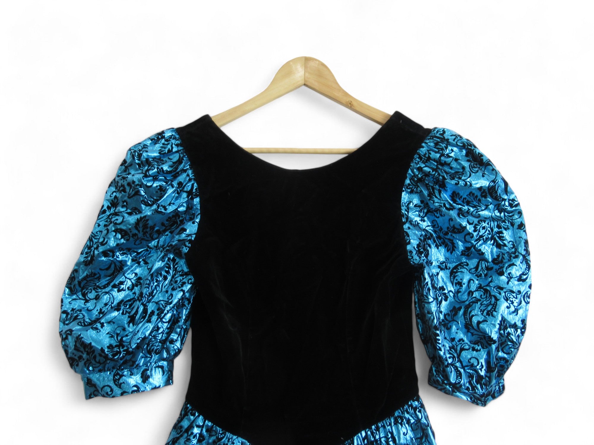 Top image for Richards Vintage UK8 Black Blue Metallic Gown Womenswear | Preloved
