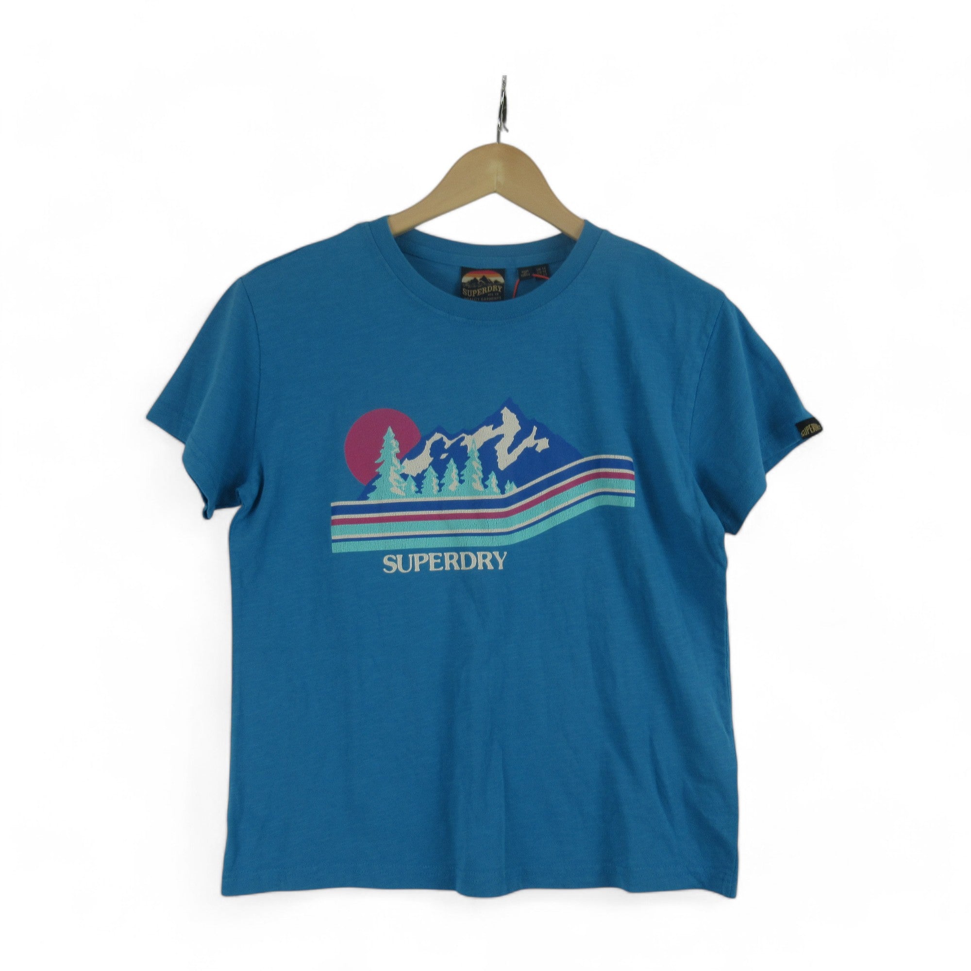 front image for SuperDry UK 14 Blue T Shirt Top Cotton Womenswear | Preloved