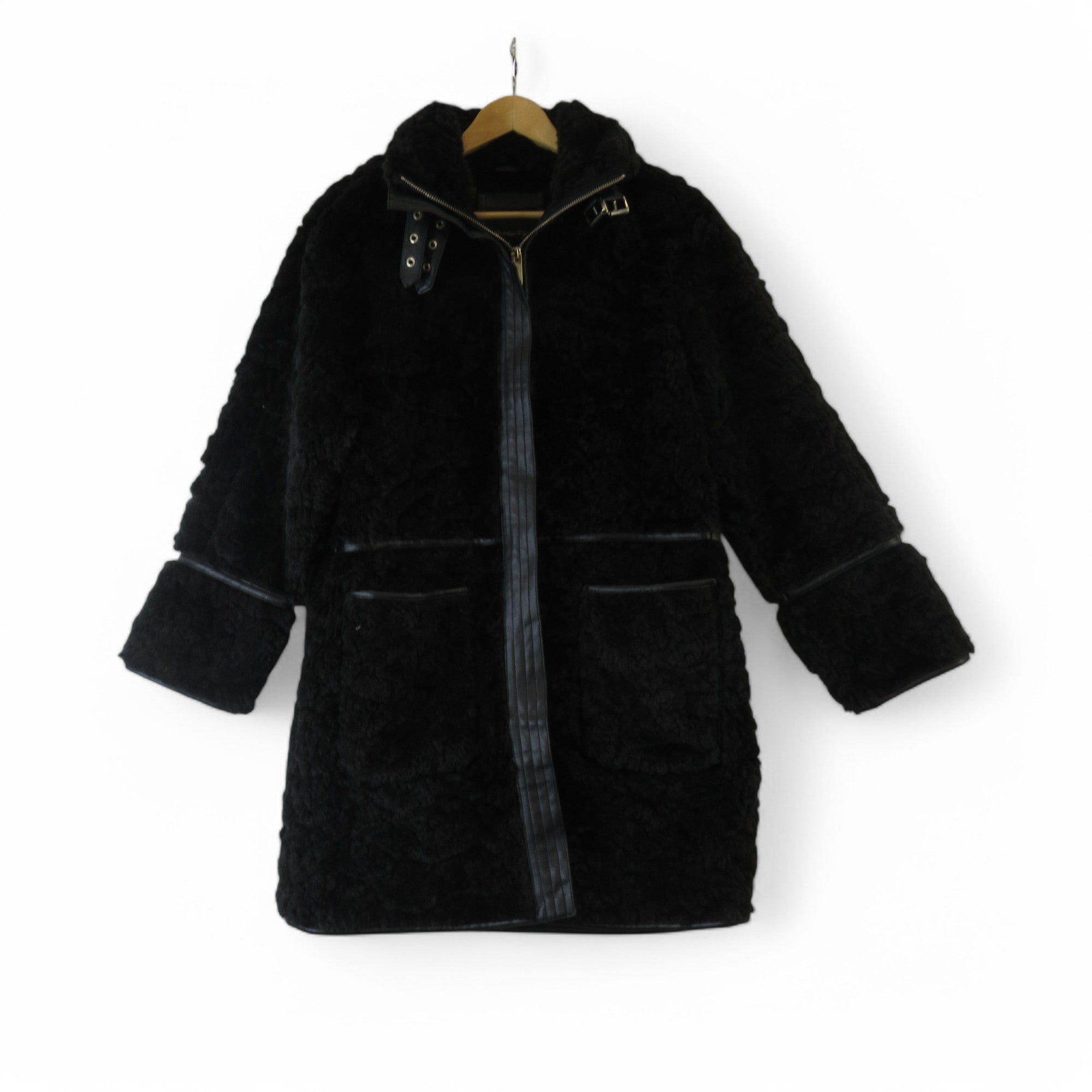 River Island Faux Fur Coat Black UK Womenswear Preloved