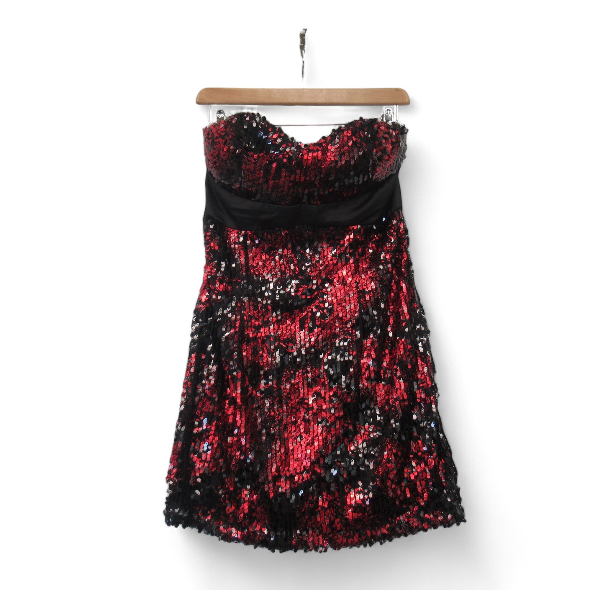 Front image of Frime Collection UK 12 Red Black Sequin Dress Womenswear