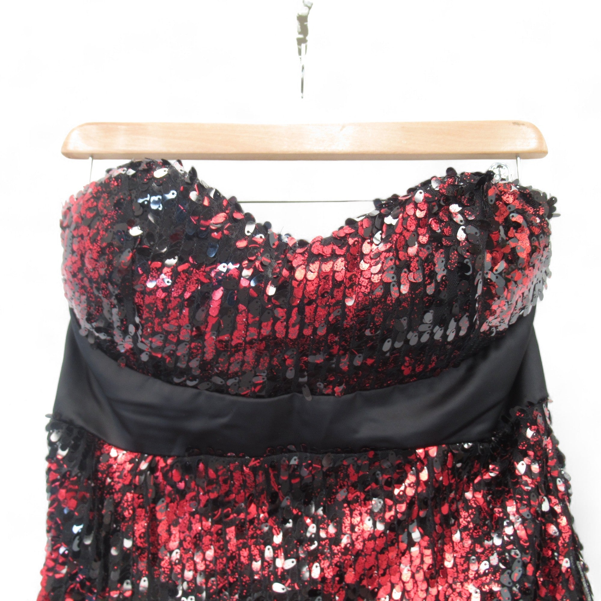 Close up front image of Frime Collection UK 12 Red Black Sequin Dress Womenswear