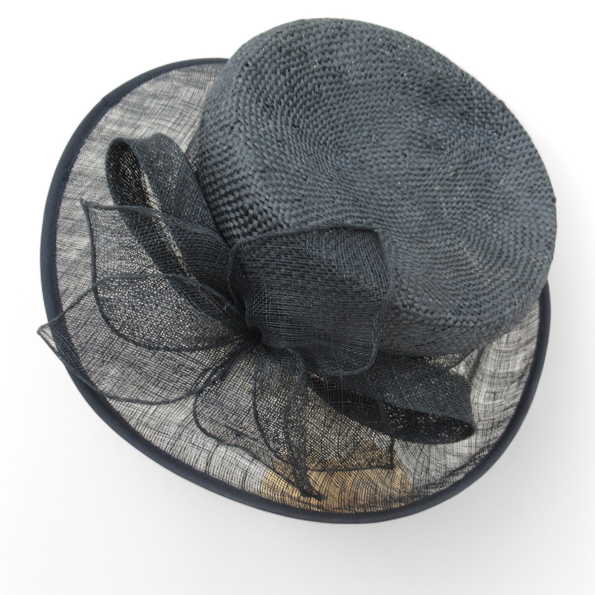 top image for BHS Mother Of Bride Hat Navy Straw Vintage Womenswear | Pre-loved