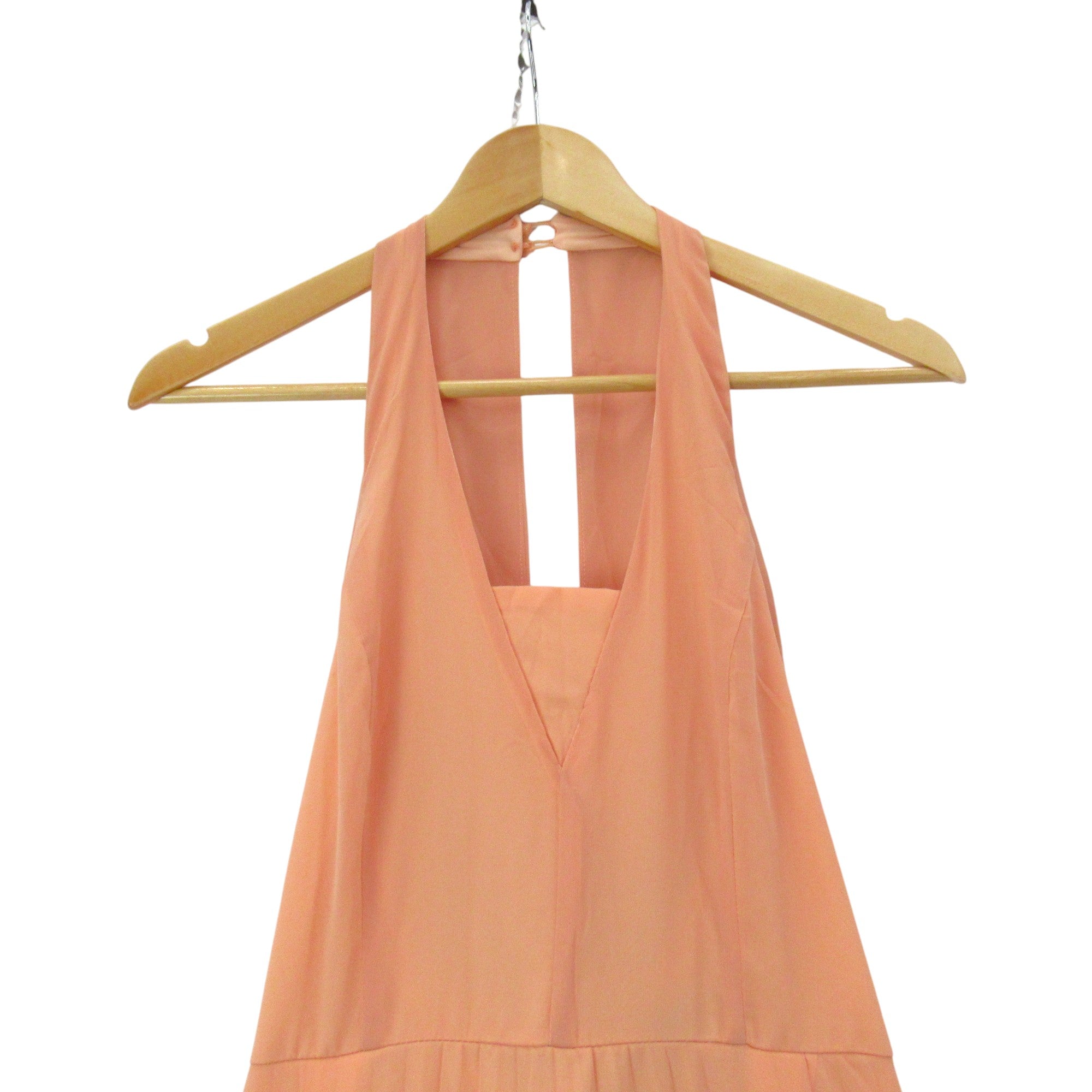 neckline image for Boohoo Bridesmaid Dress UK 8 Apricot Chiffon Pleated Womenswear | Pre-loved