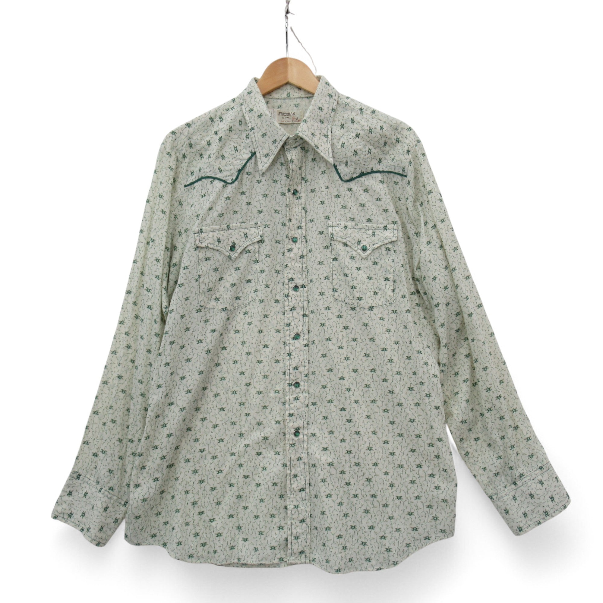 front image for Stockman Vintage Shirt XXL Green Cream Menswear | Pre-loved