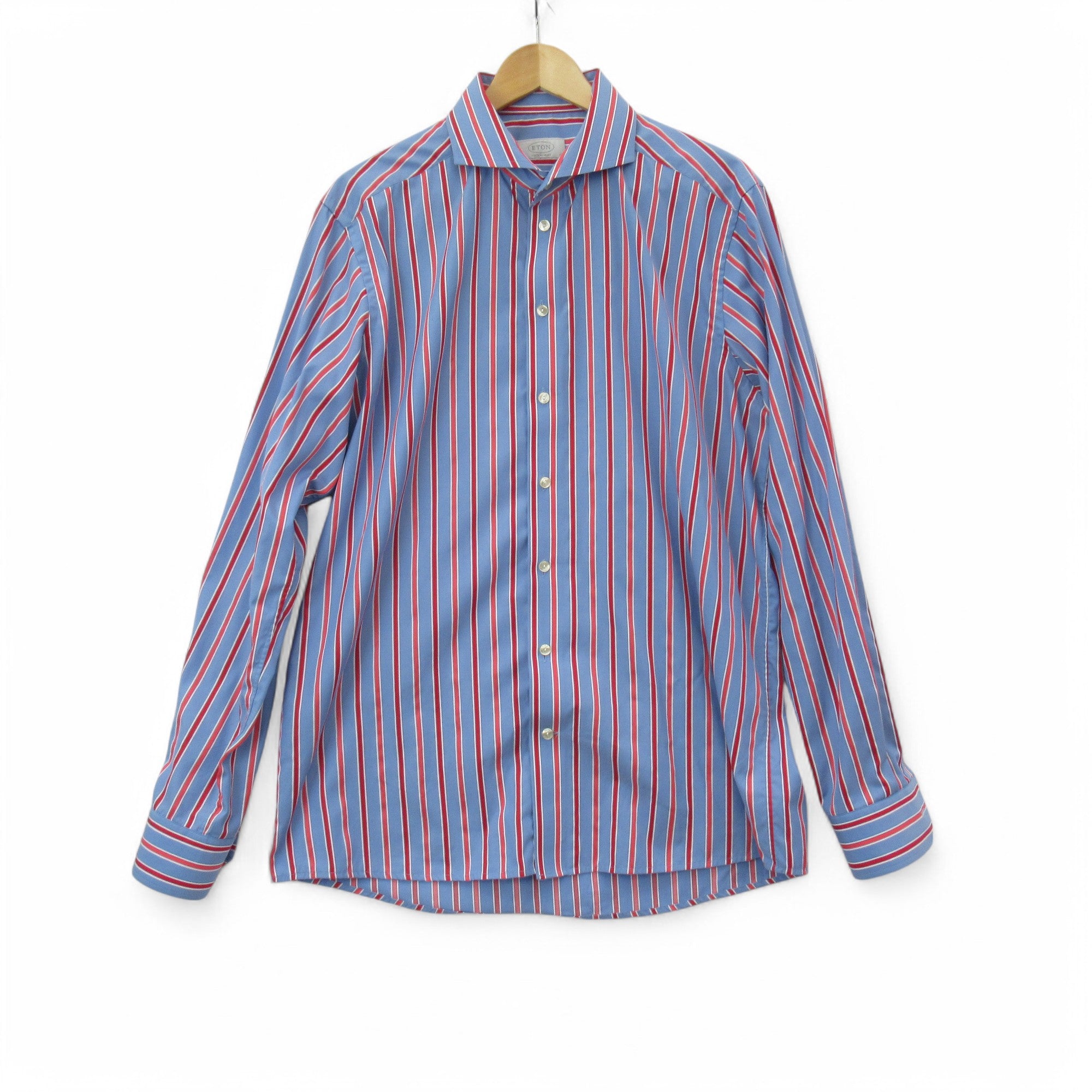 front image for Eton Contemporary Striped Shirt Vintage Blue Red Menswear | Pre-loved