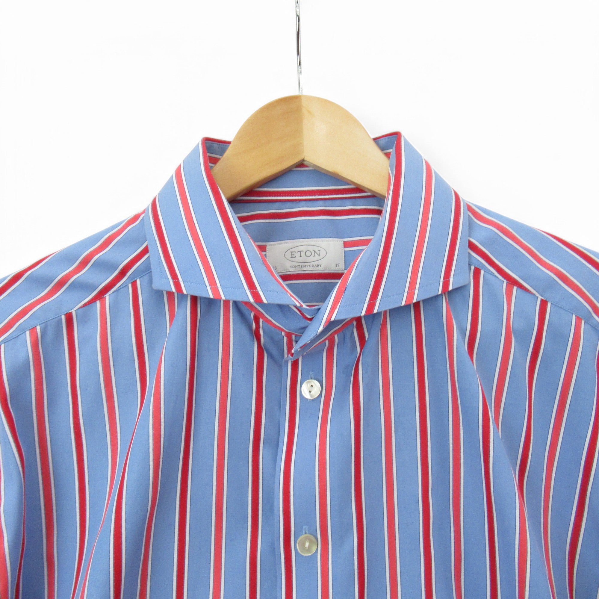 collar image for Eton Contemporary Striped Shirt Vintage Blue Red Menswear | Pre-loved