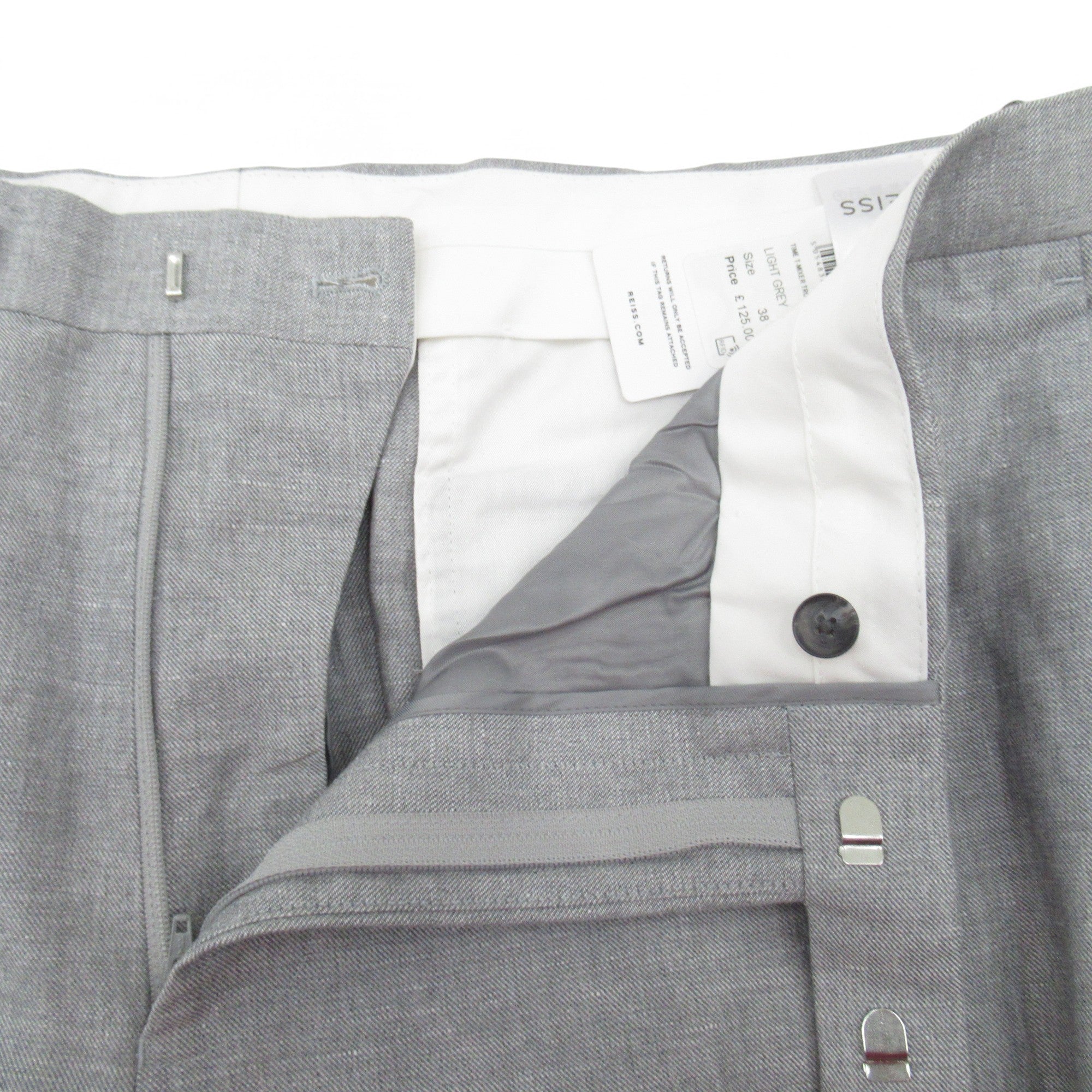 fasten image for Reiss Chino Trousers Grey W38" Linen Blend Menswear | Pre-loved
