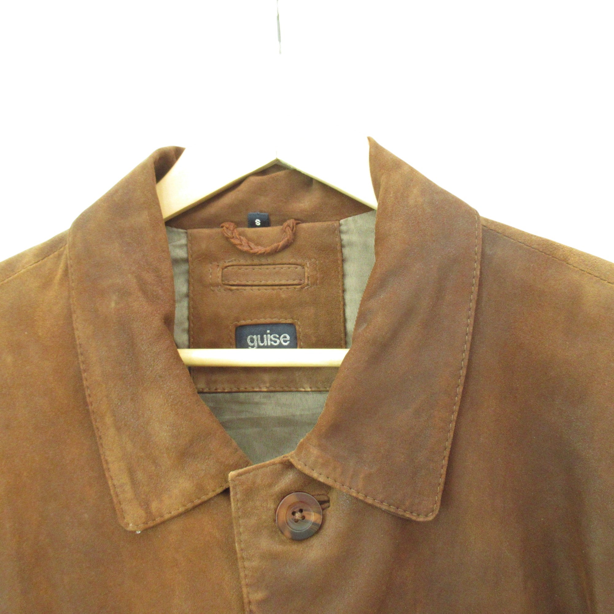 collar image for Guise Suede Jacket Small Brown Vintage Menswear | Pre-loved